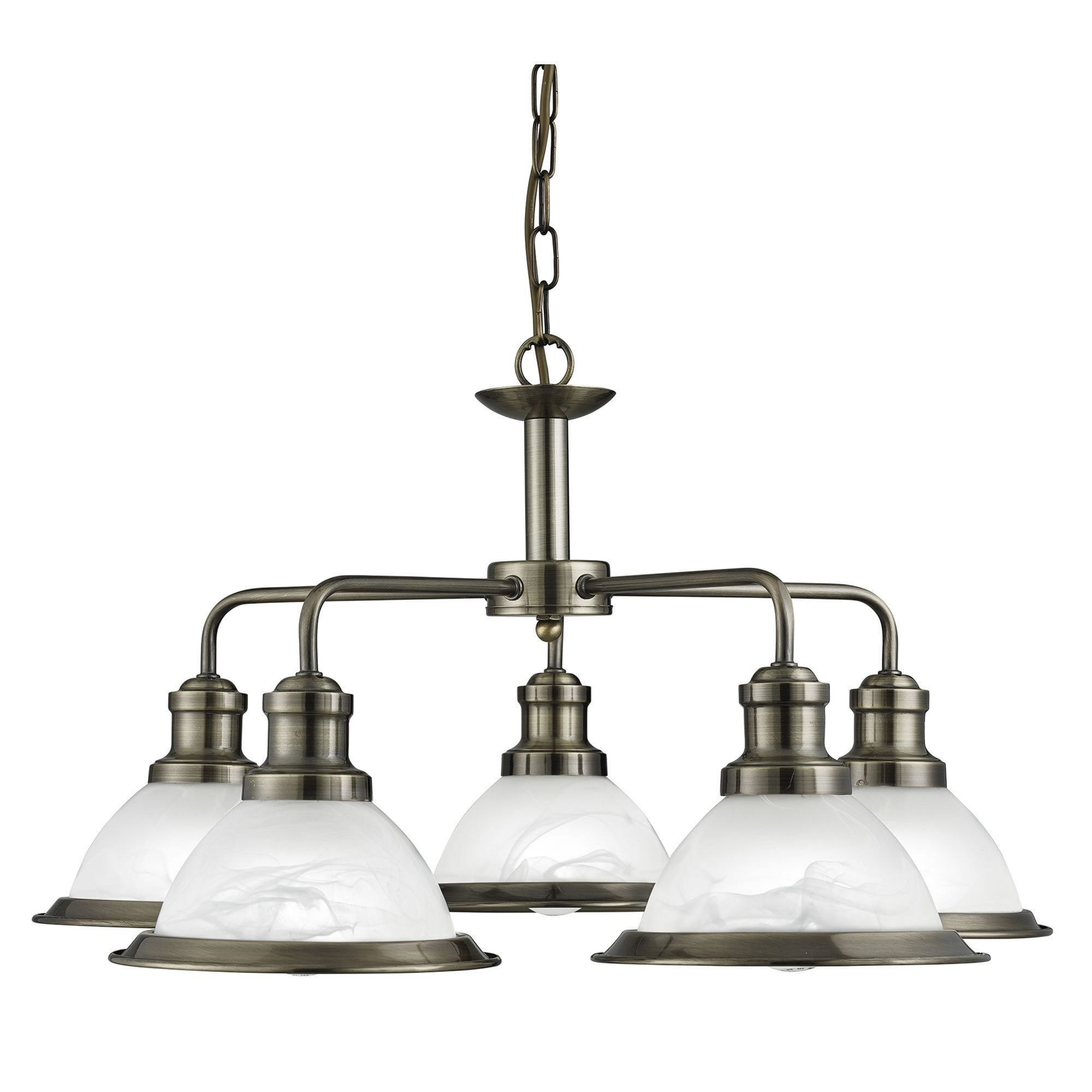 Searchlight Beech 5 Light Ceiling Fitting - Antique Brass & Marble Glass Shades