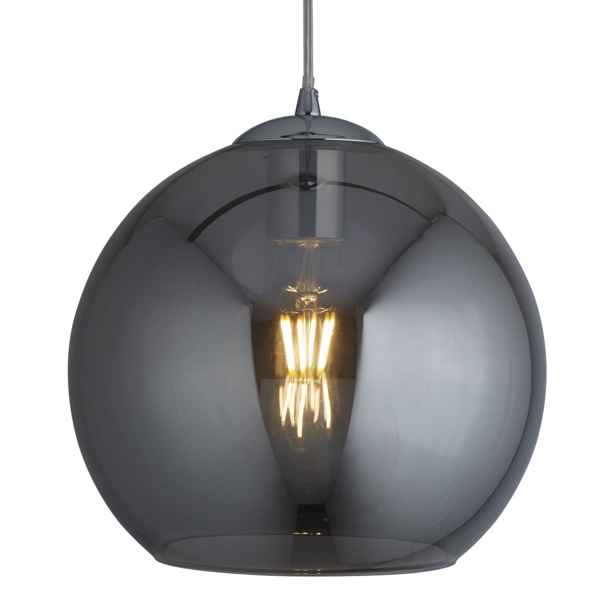 Searchlight Baines Single Round Pendant (25cm Diameter), Smoked Glass, Chrome