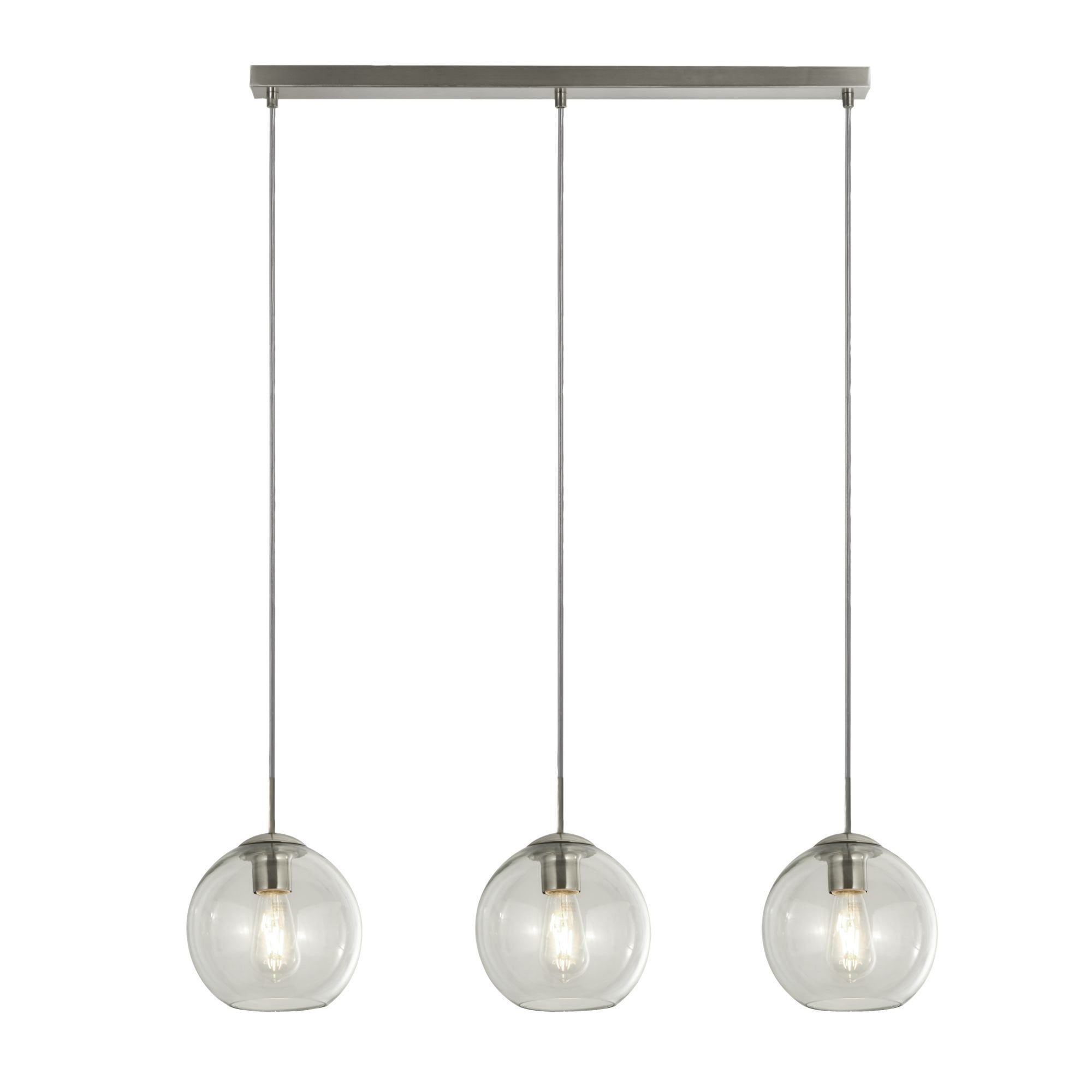 Searchlight Pendant 3 Light Bar, Satin Silver With Clear Glass
