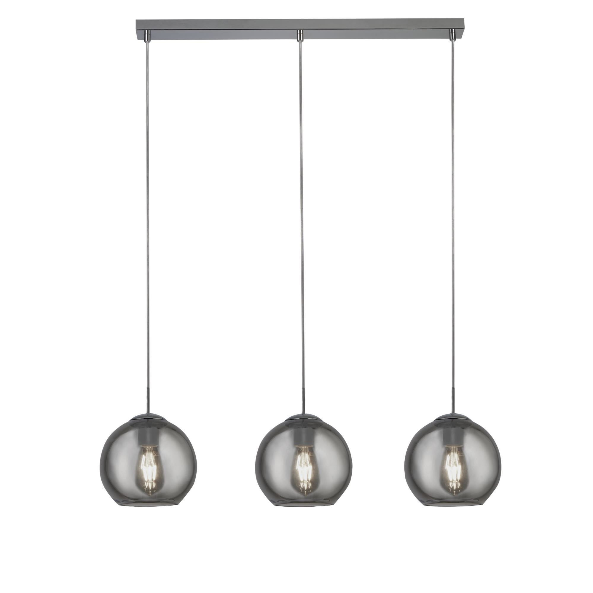 Searchlight Pendant 3 Light Bar, Chrome With Smoke Glass