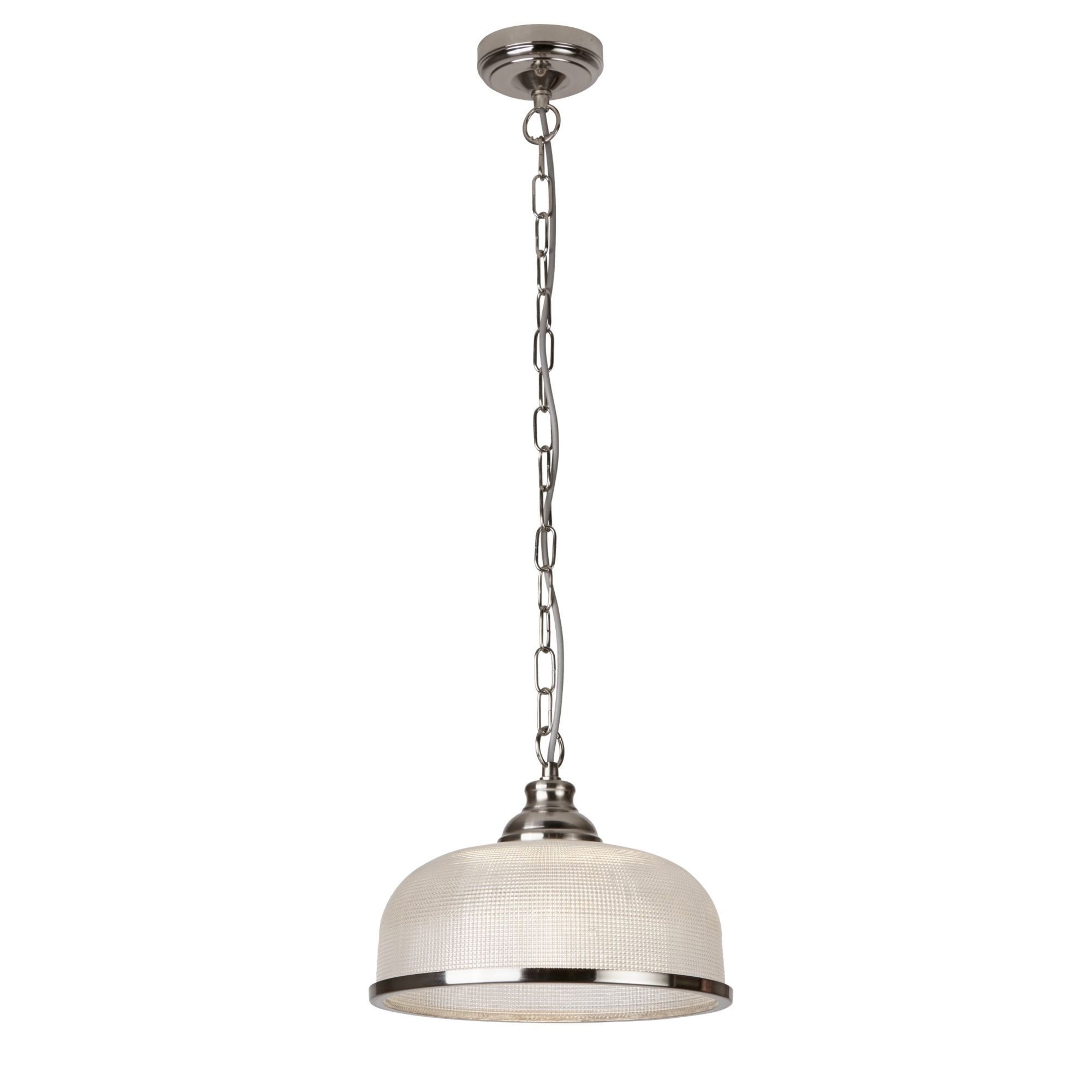 Searchlight Beech II Single Pendant - Satin Silver & Holophane Glass