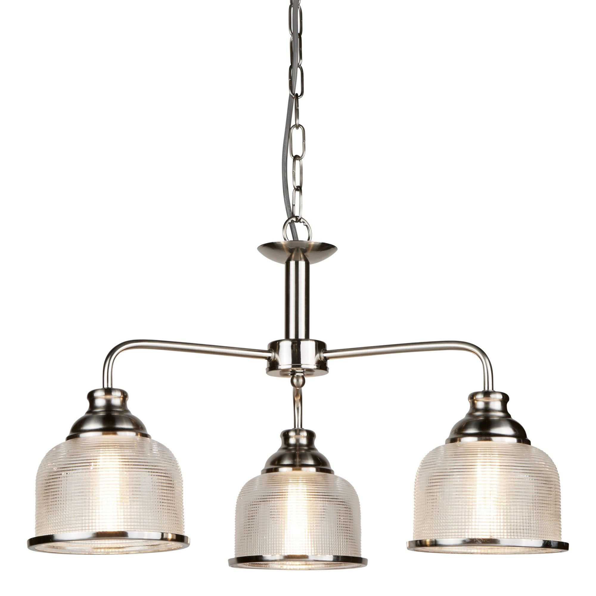 Searchlight Beech II 3 Light Ceiling Fitting - Satin Silver & Holophane Glass