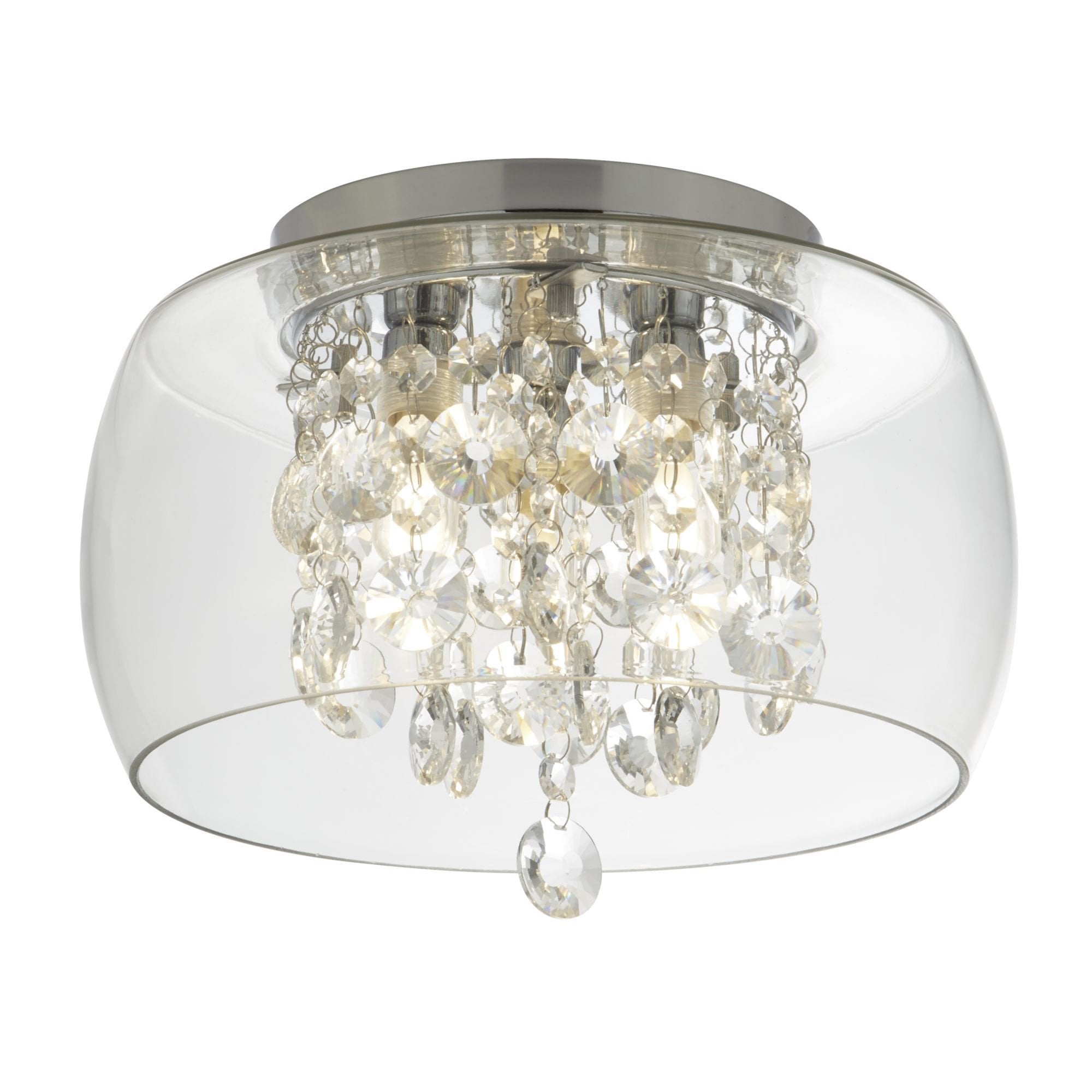 Searchlight Barmouth Bathroom Clear Glass Shade 3 Light Flush Fitting, Crystal Drops IP44