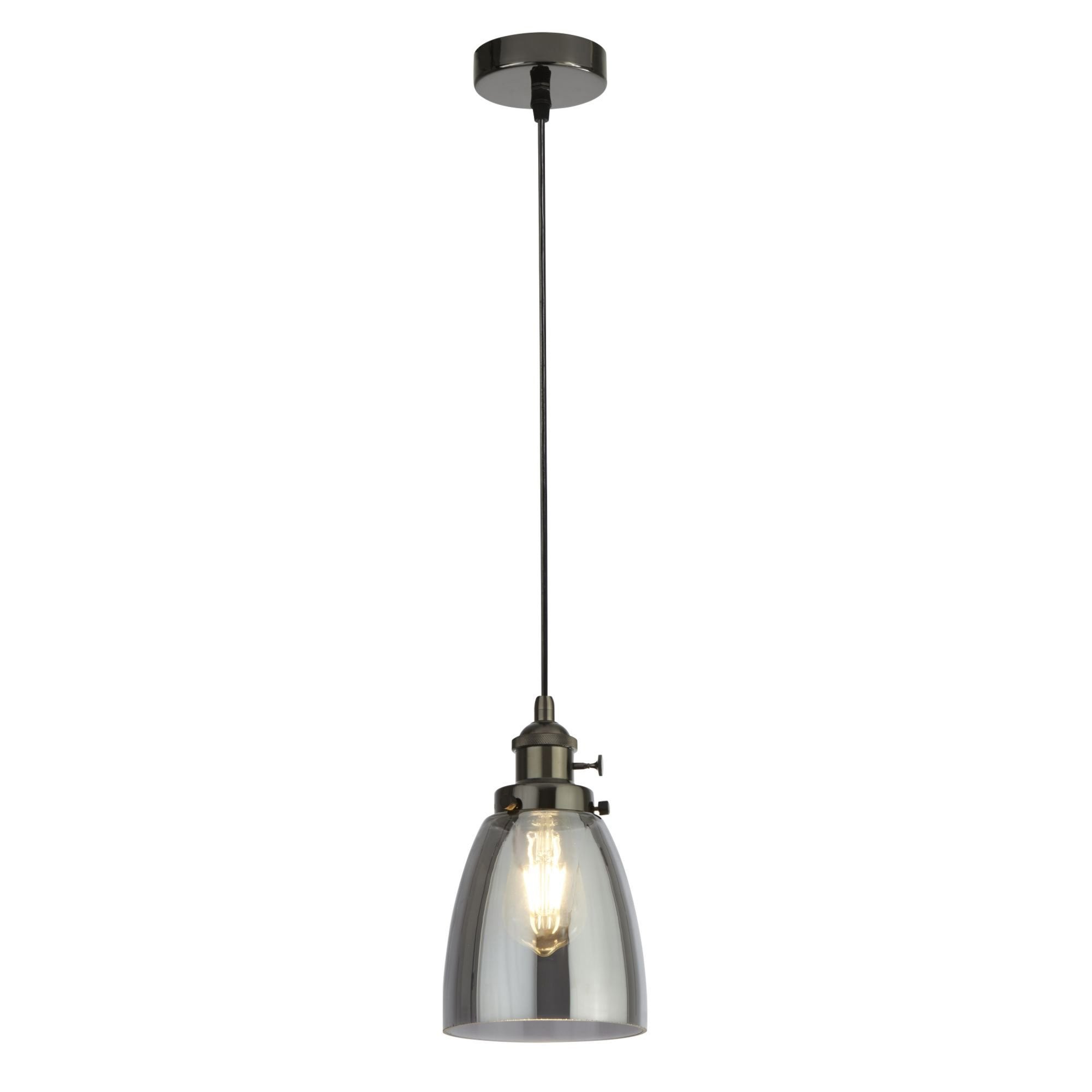 Searchlight Pendant Island Single Aluminium Holder Smoked Glass