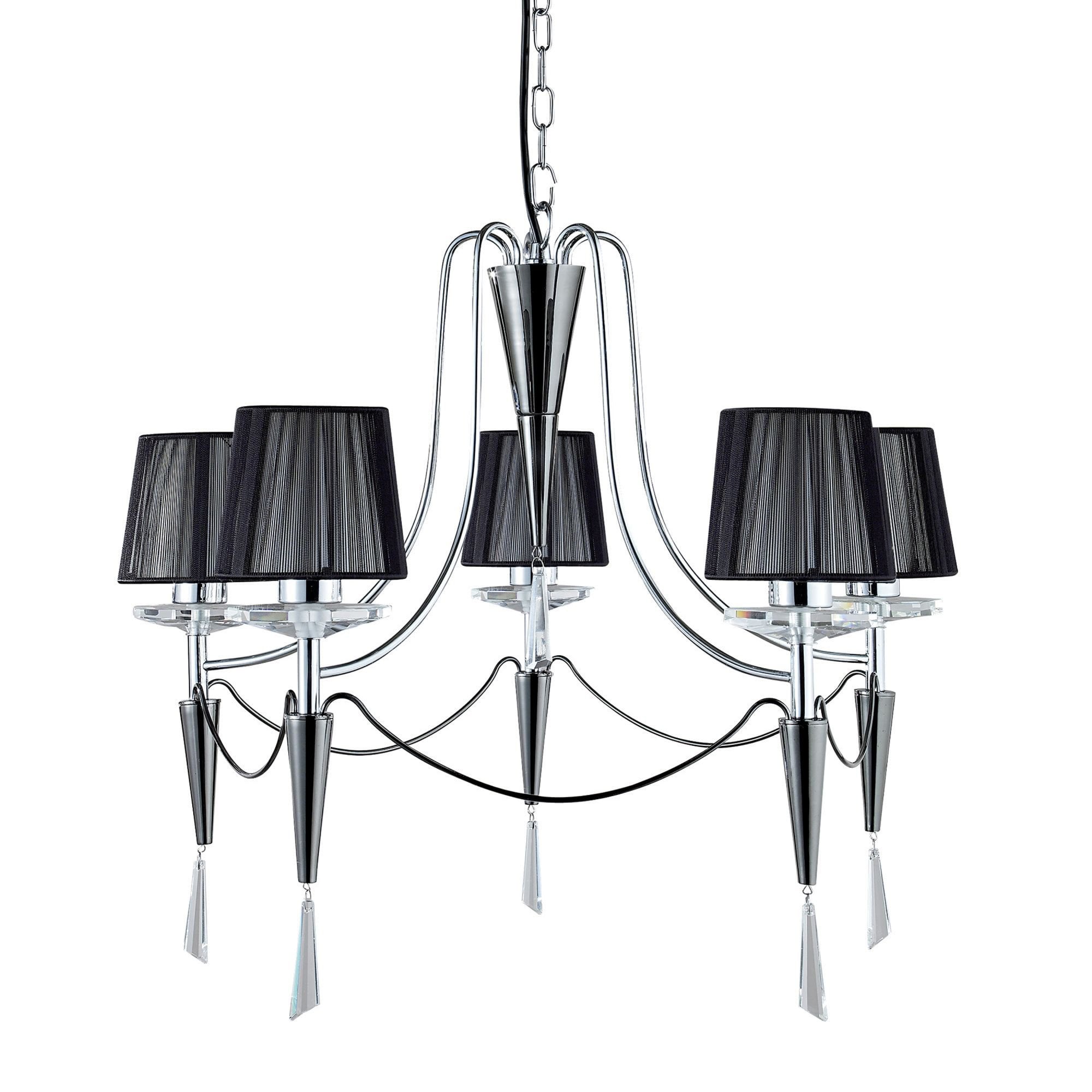 Searchlight Davy - 5 Light Ceiling Fitting, Chrome/Black Chrome, Black String Shades