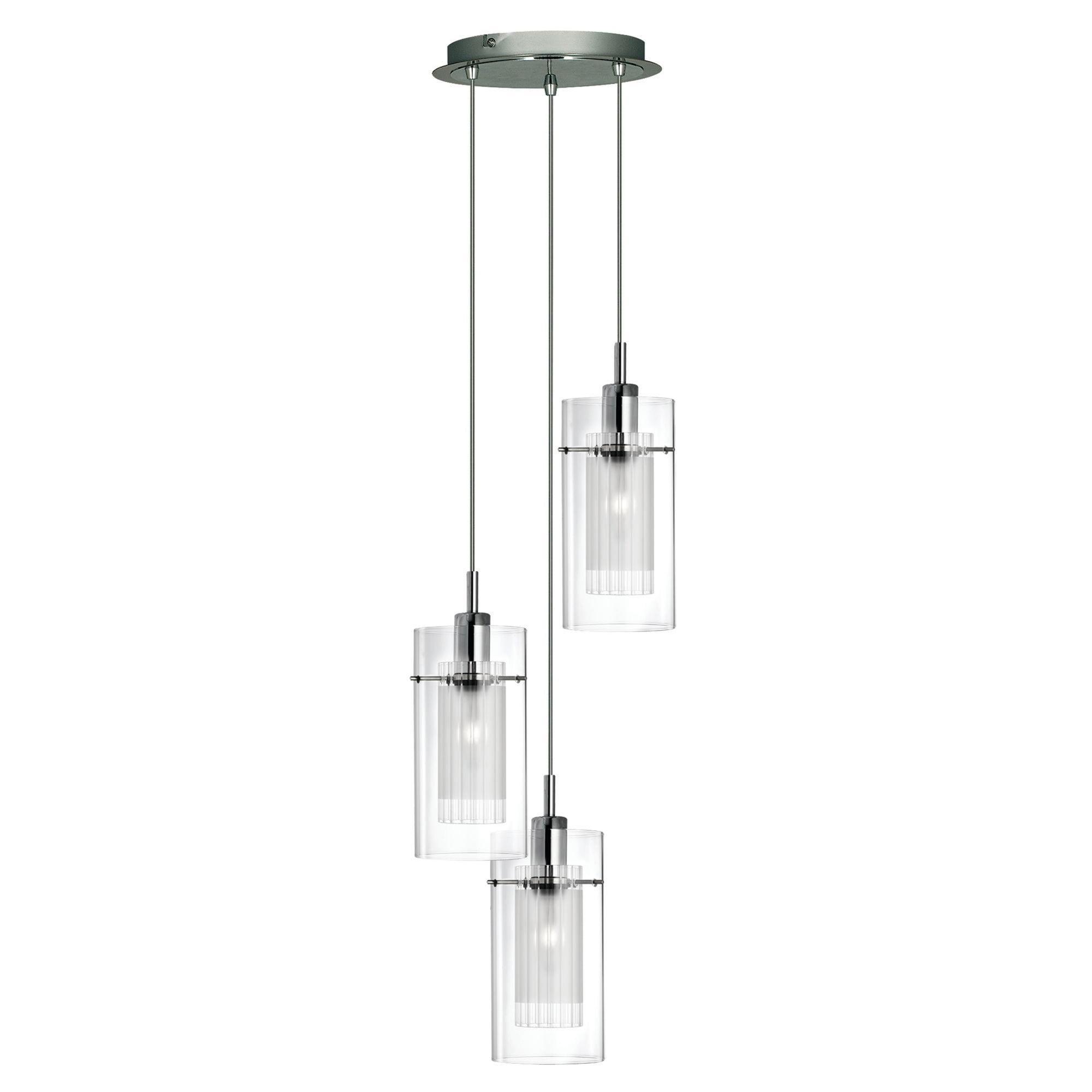 Searchlight Dawson 1 Chrome 3 Light Multi - Drop Pendant With Double Glass Cylinder Shades