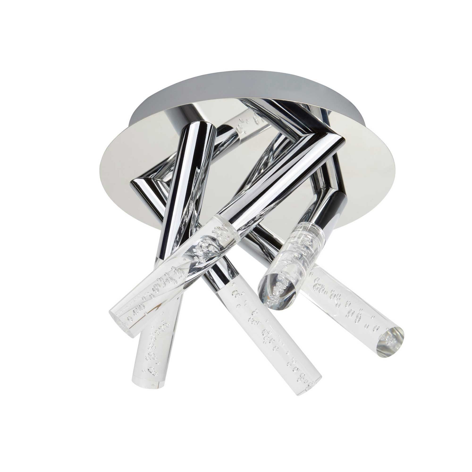 Searchlight Brookhill 5 Light Bathroom Ceiling Flush Fitting, Bubbled Acrylic & Chrome Rods IP44