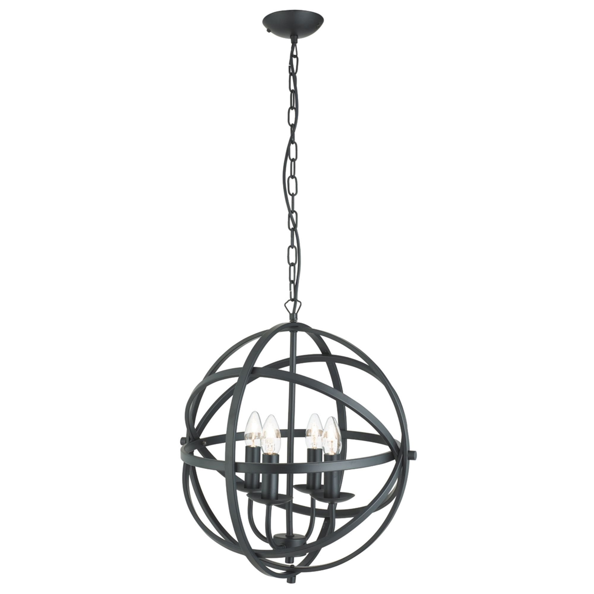 Searchlight Oliver 4 Light Cage Frame Orb Pendant, Matt Black