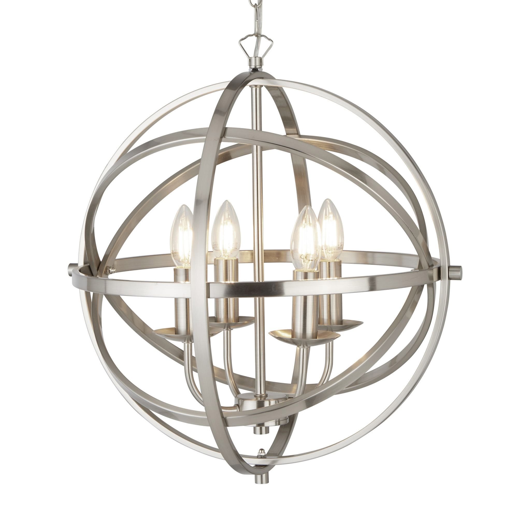 Searchlight Oliver 4 Light Cage Frame Orb Pendant, Satin Silver