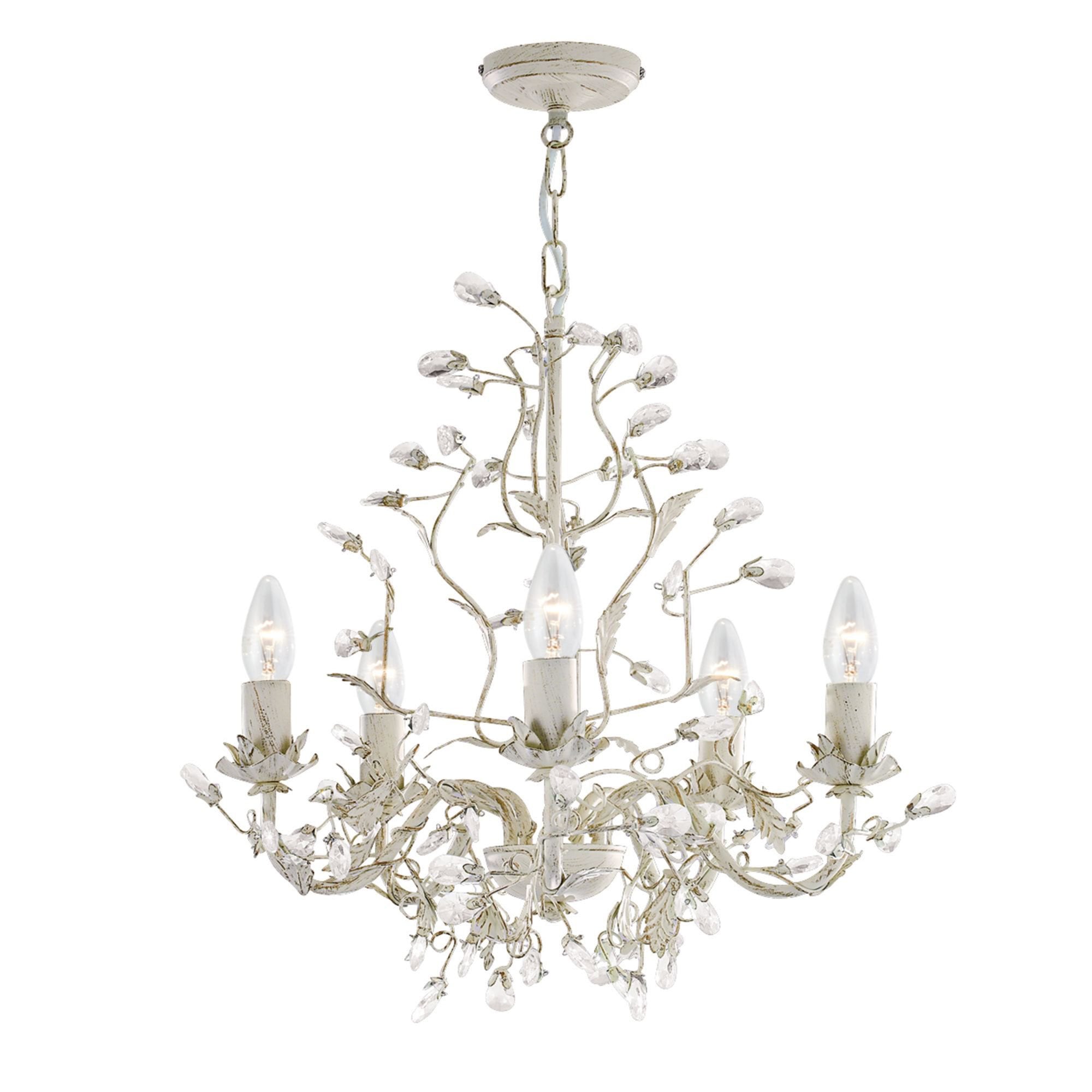 Searchlight Aikin Cream Gold Finish 5 Light Chandelier With Crystal Dressing