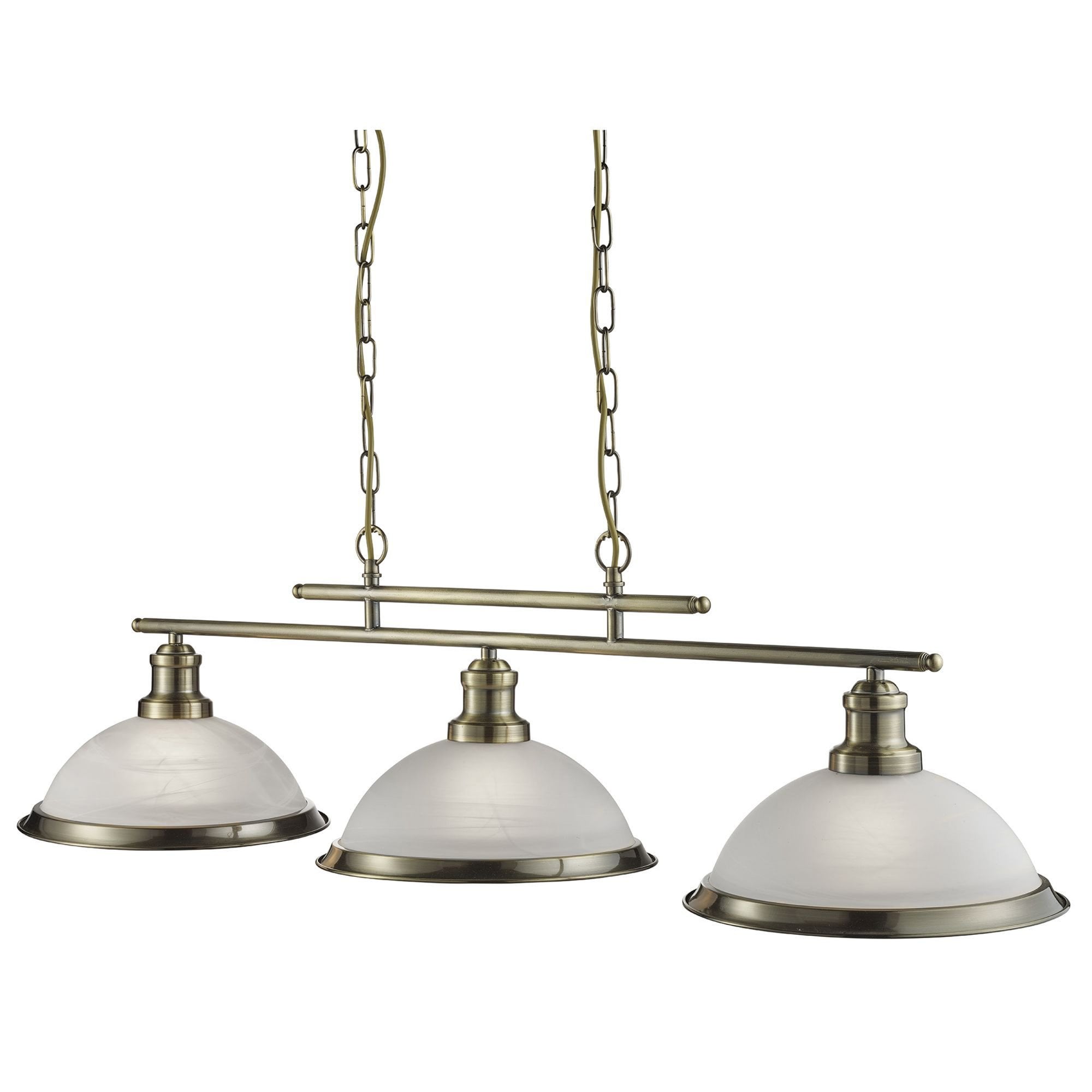 Searchlight Beech 3 Light Ceiling Bar - Antique Brass & Marble Glass