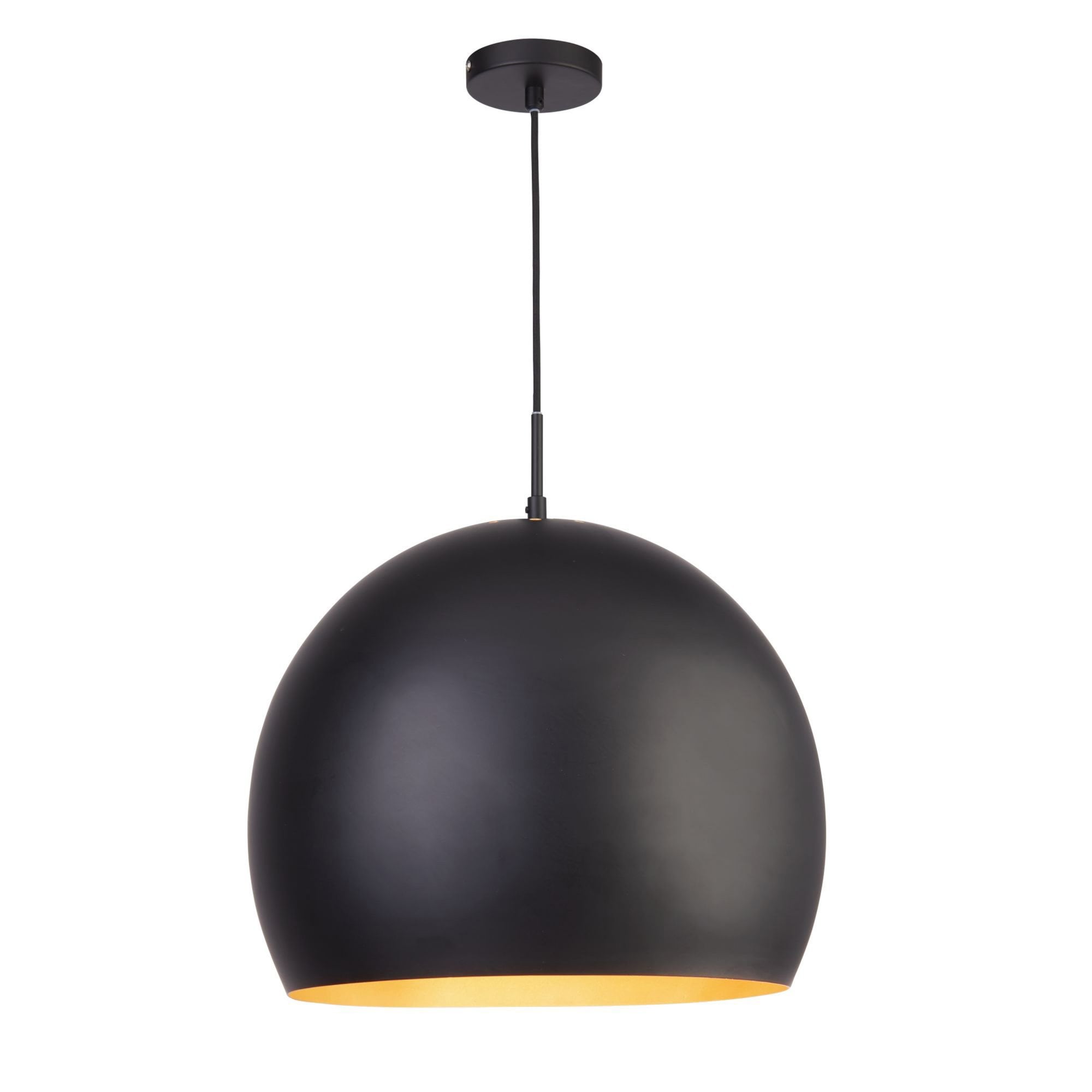Searchlight Ireton Pendant - Single 40cm Matt Black Ball Pendant, Gold Interior