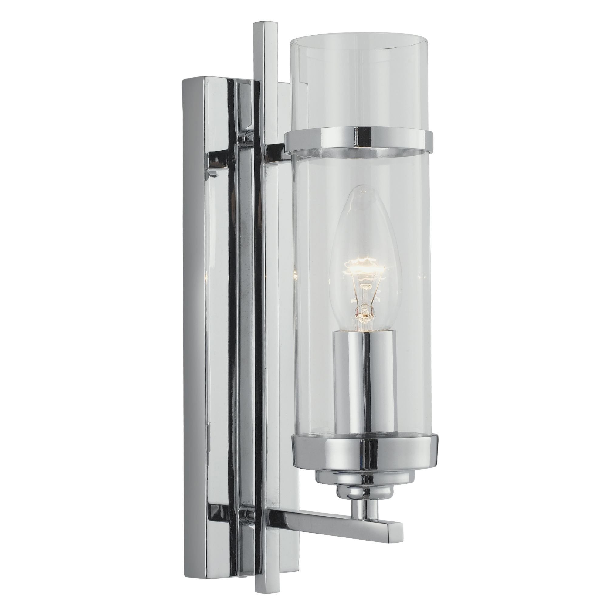 Searchlight Mere Chrome Wall Light With Clear Glass Cylinder Shade