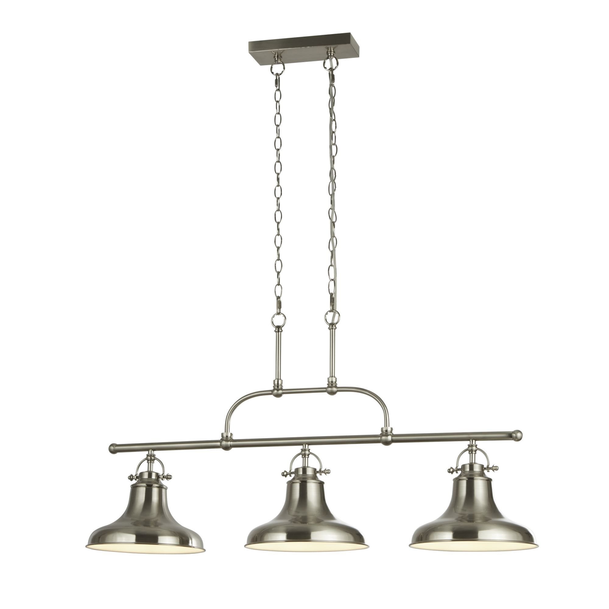 Searchlight Dale 3 Light Industrial Bar Pendant, Satin Silver