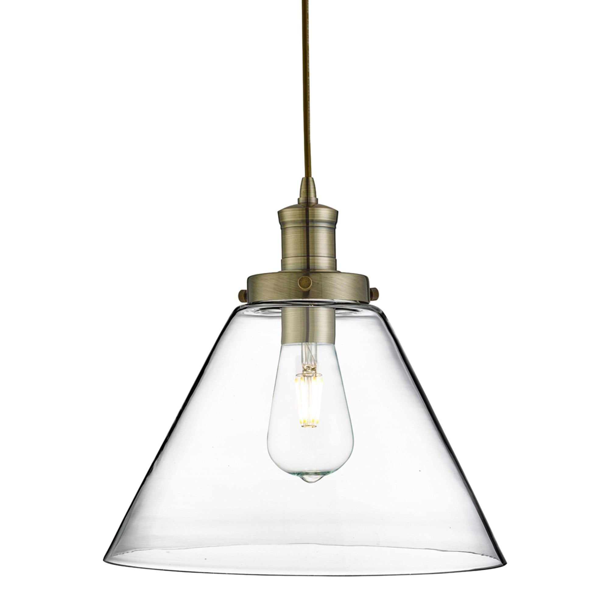 Searchlight Picton Single Pendant, Antique Brass, Clear Picton Glass Shade