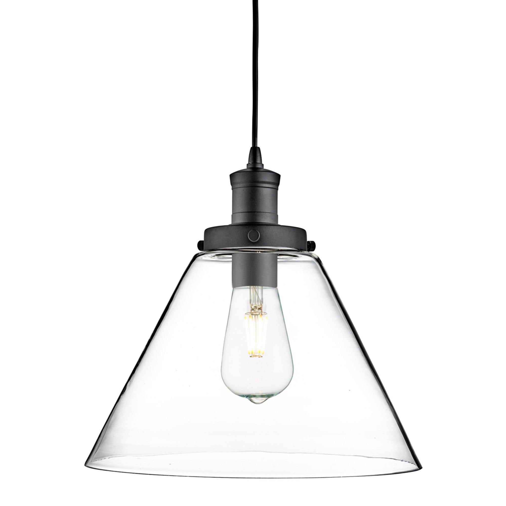Searchlight Picton Single Pendant, Matt Black, Clear Picton Glass Shade