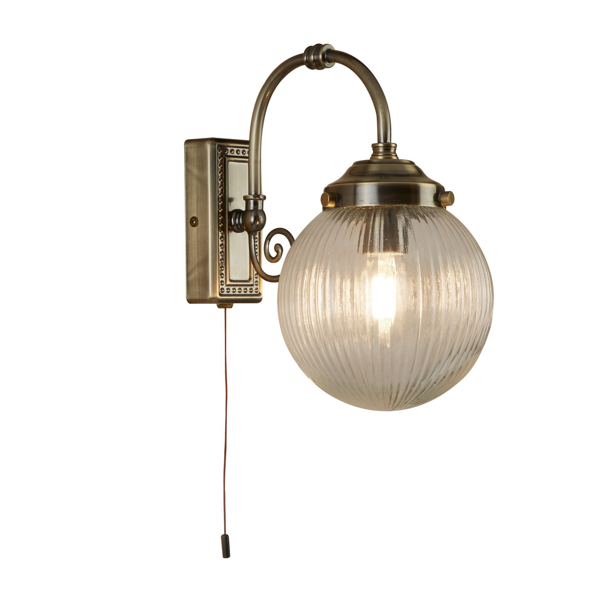 Searchlight Beaconsfield Single Bathroom Wall Light - Antique Brass & Clear Globe Shade - IP44