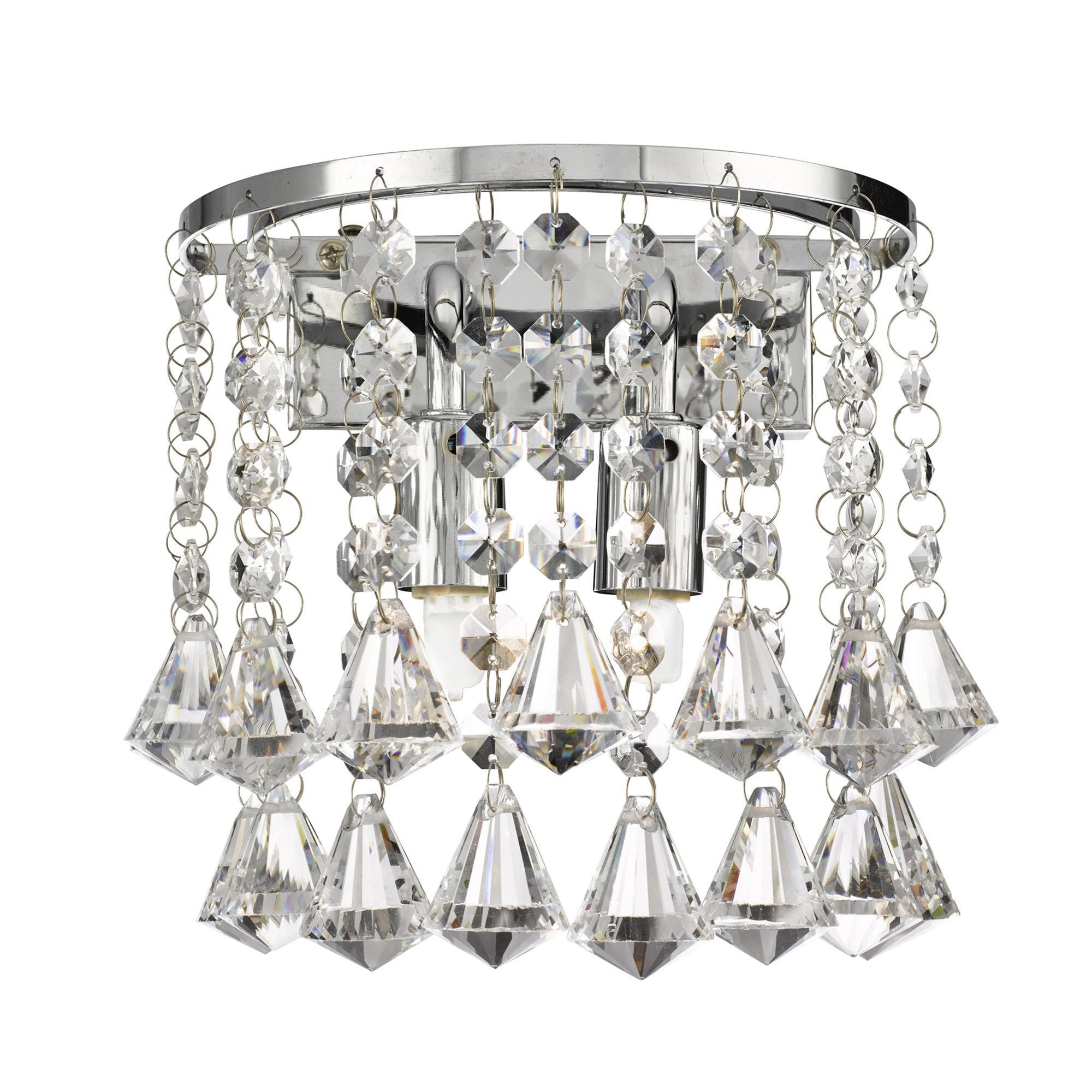 Searchlight Hampstead Chrome 2 Light Round Wall Bracket With Diamond Shape Crystals