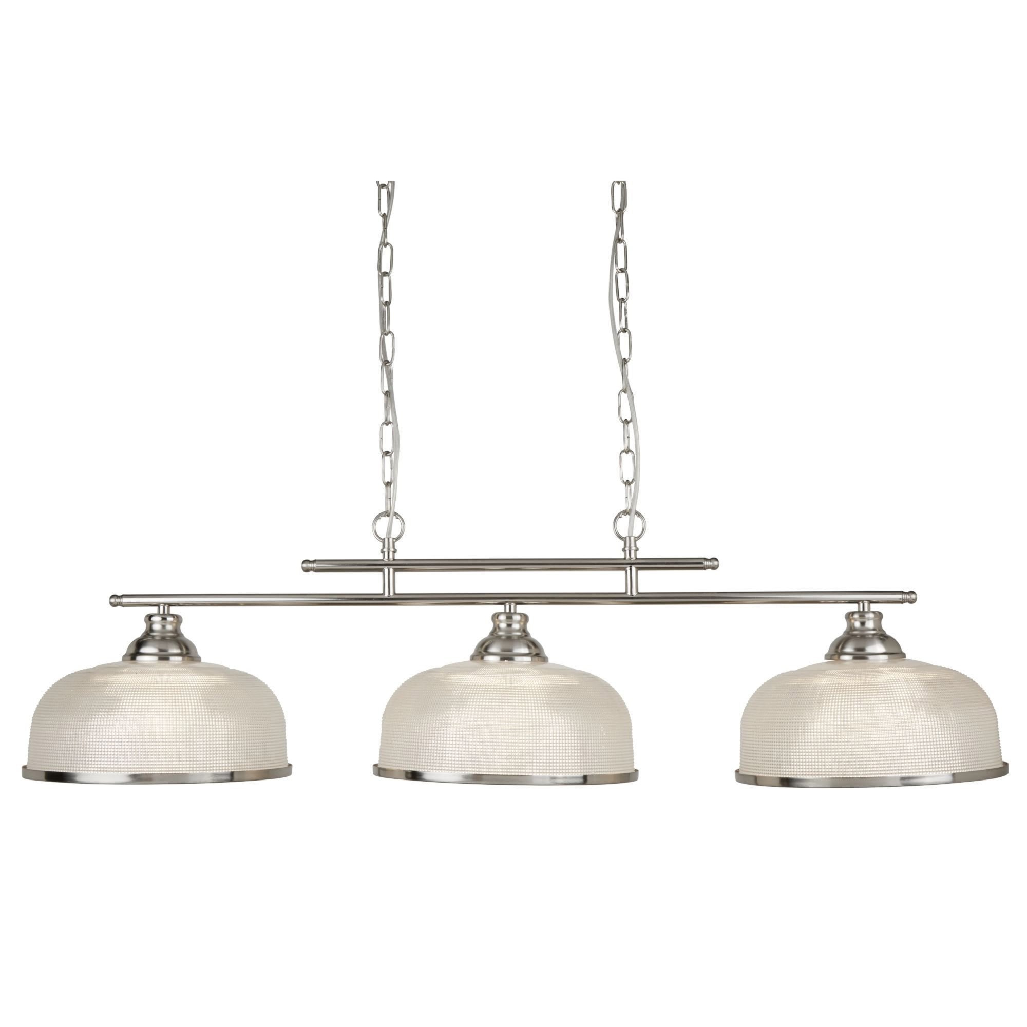 Searchlight Beech II 3 Light Ceiling Bar - Satin Silver & Holophane Glass
