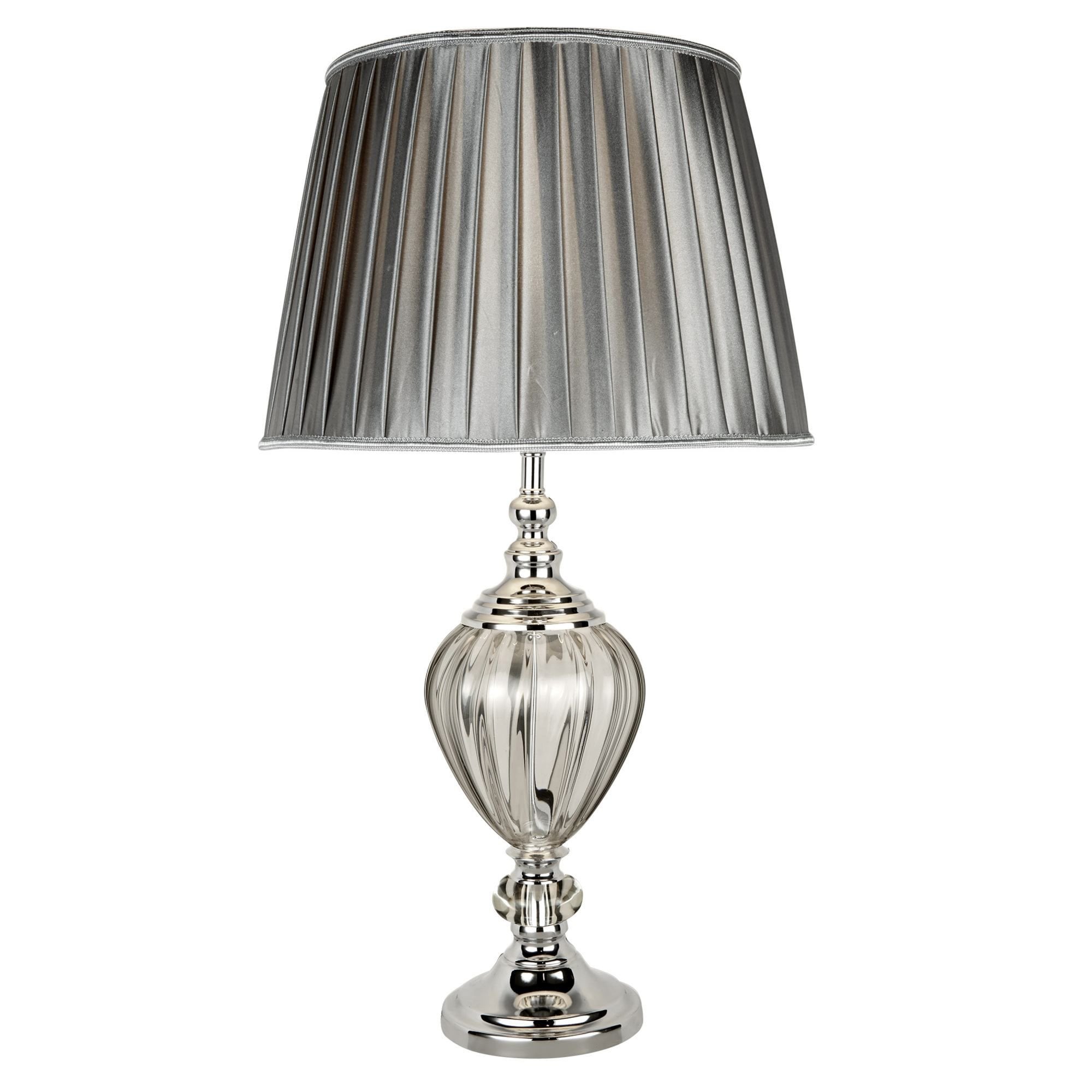 Searchlight Gill Table Lamp - Clear Glass Urn Base, Pewter Pleated Tapered Shade