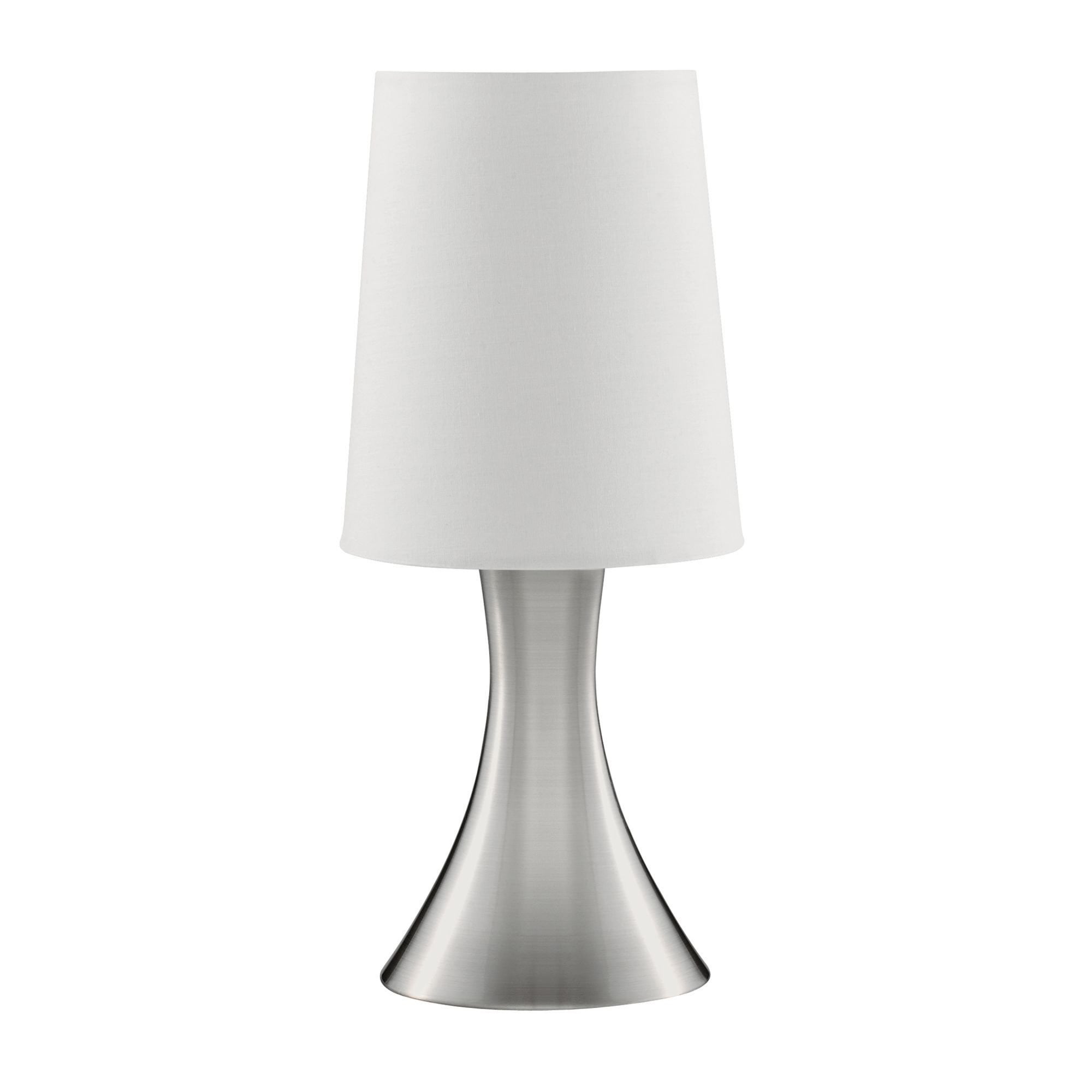 Searchlight Touch Table Lamp, Satin Silver Base, White Tapered Shade