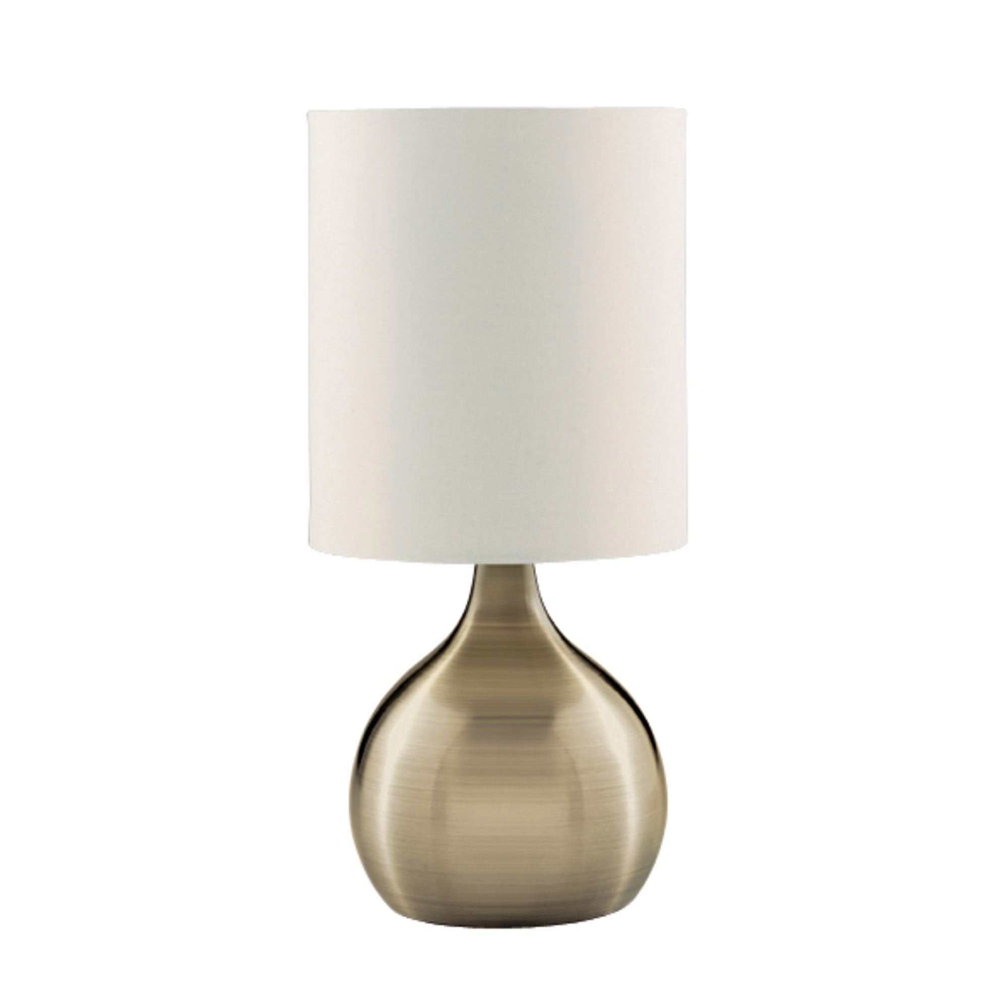 Searchlight Touch Table Lamp, Antique Brass Base, White Drum Shade