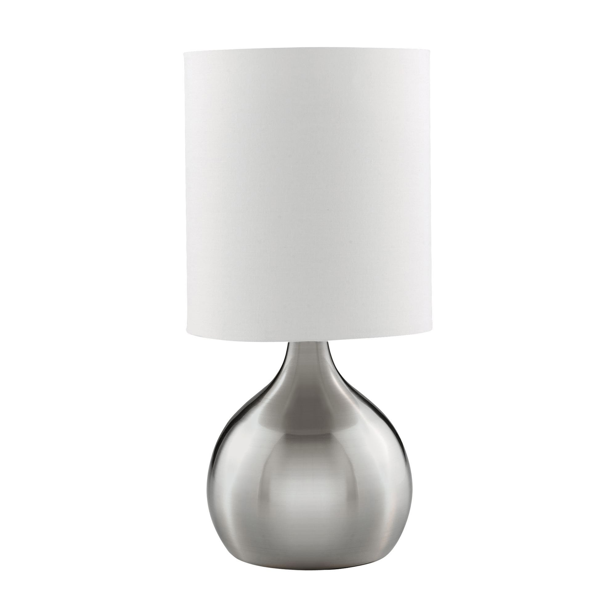 Searchlight Touch Table Lamp - Satin Silver Base & White Drum Shade