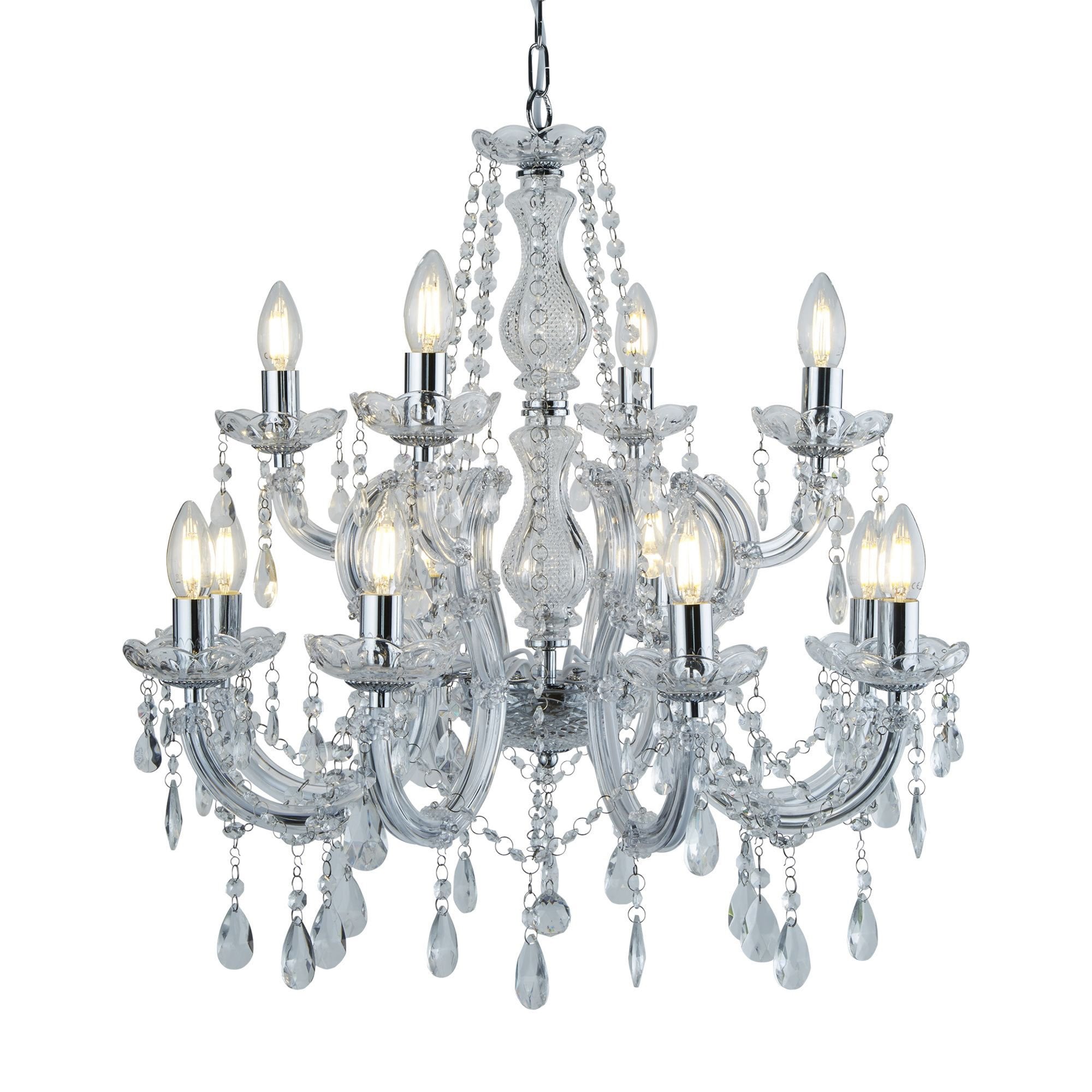 Searchlight Maple 12 Light Chandelier - Chrome & Clear Acrylic