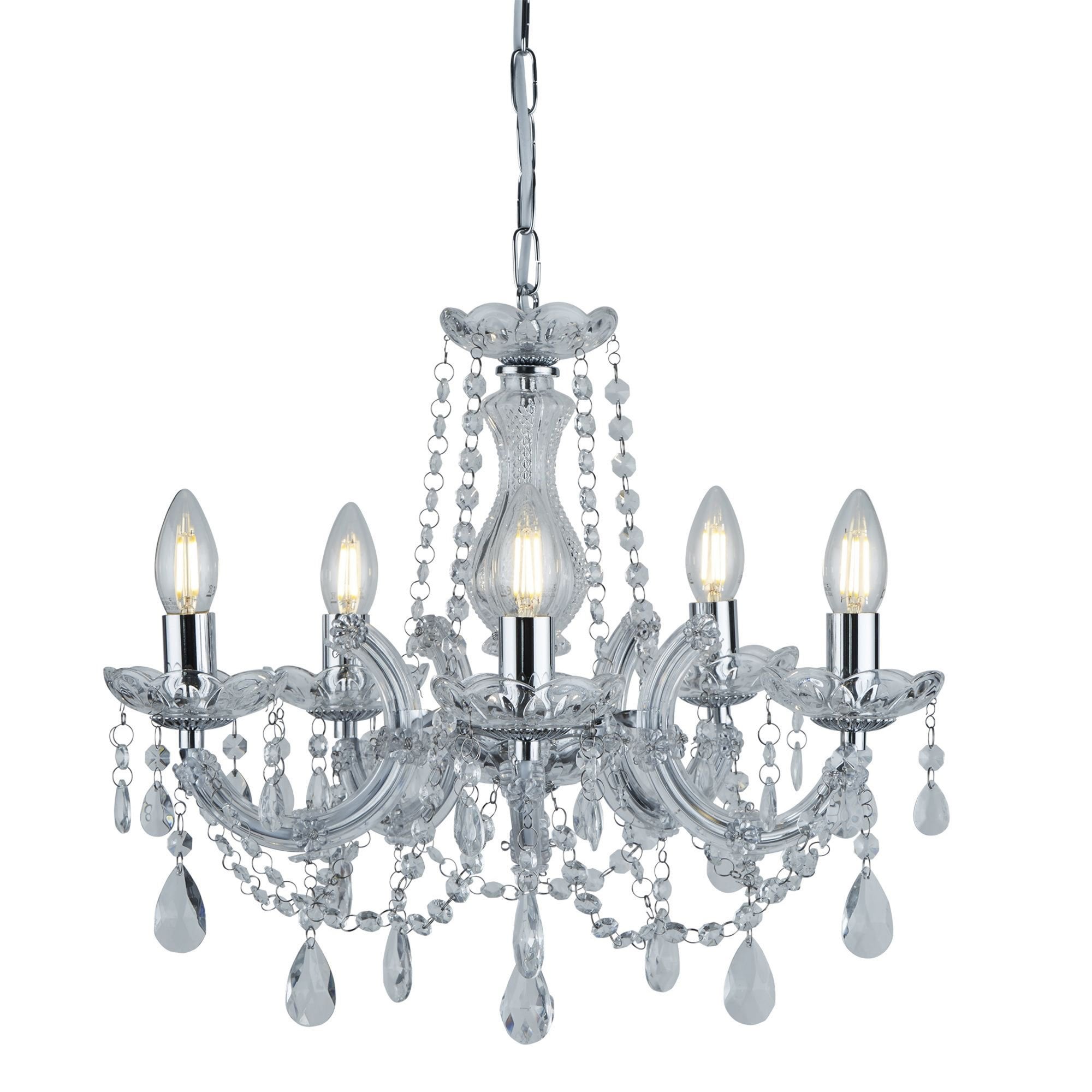 Searchlight Maple 5 Light Chandelier - Chrome & Clear Acrylic