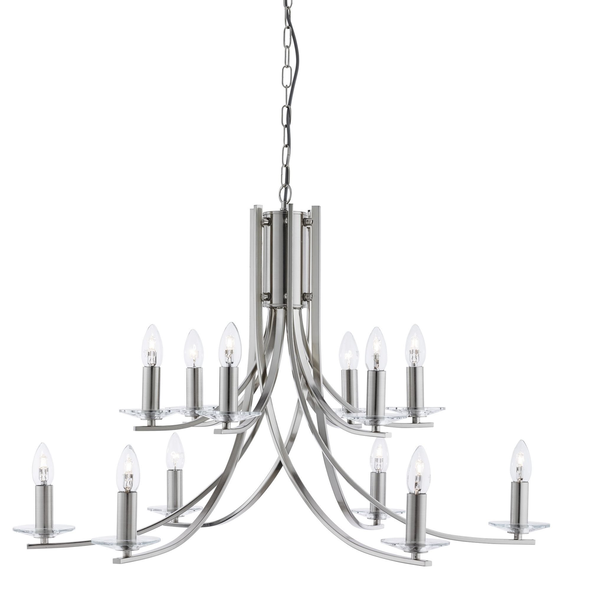 Searchlight Archer 12 Light Pendant - Satin Silver & Glass Sconces