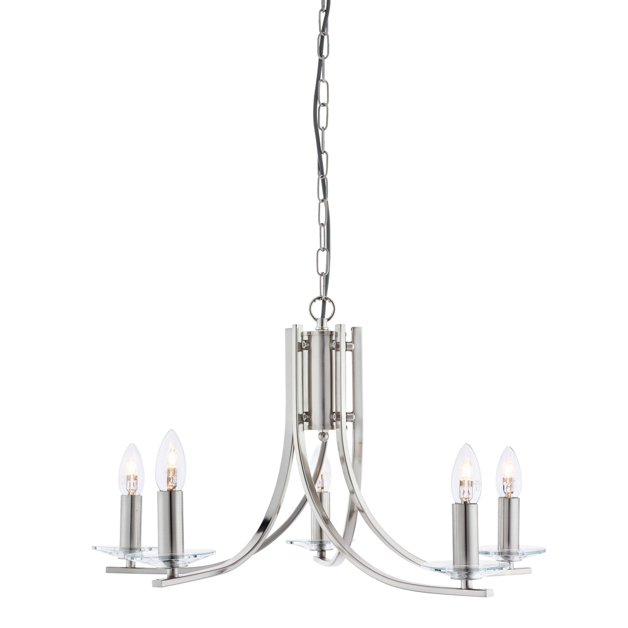 Searchlight Archer Satin Silver 5 Light Pendant Fitting With Glass Sconces