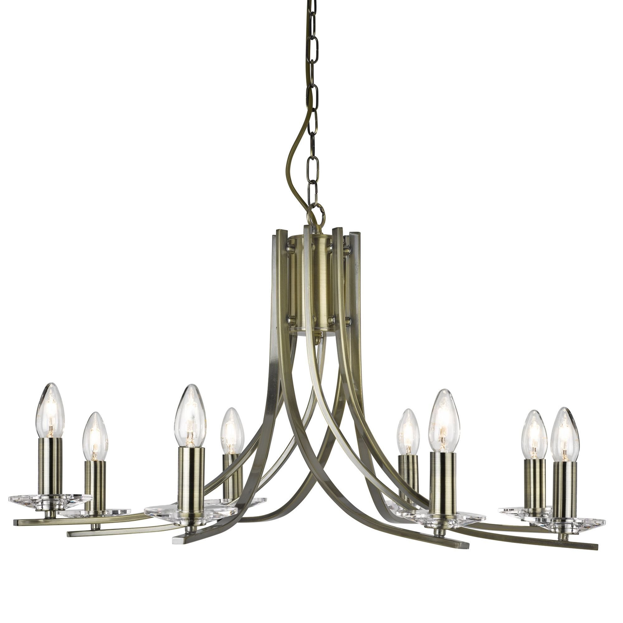 Searchlight Archer 8 Light Pendant - Antique Brass & Clear Glass Sconces