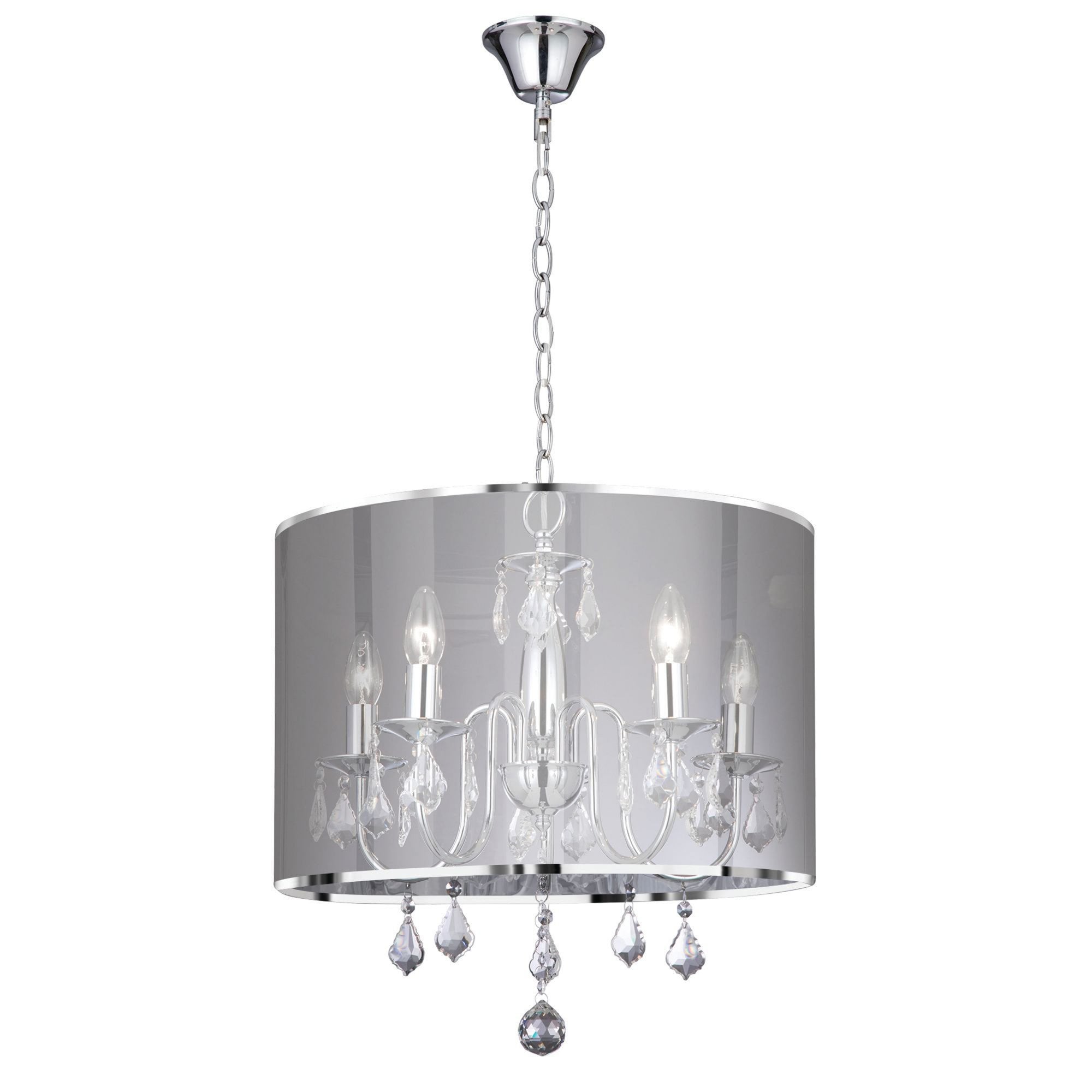 Searchlight Veralum - 5 Light Ceiling, Chrome, Clear Crystal Glass, Silver Shade