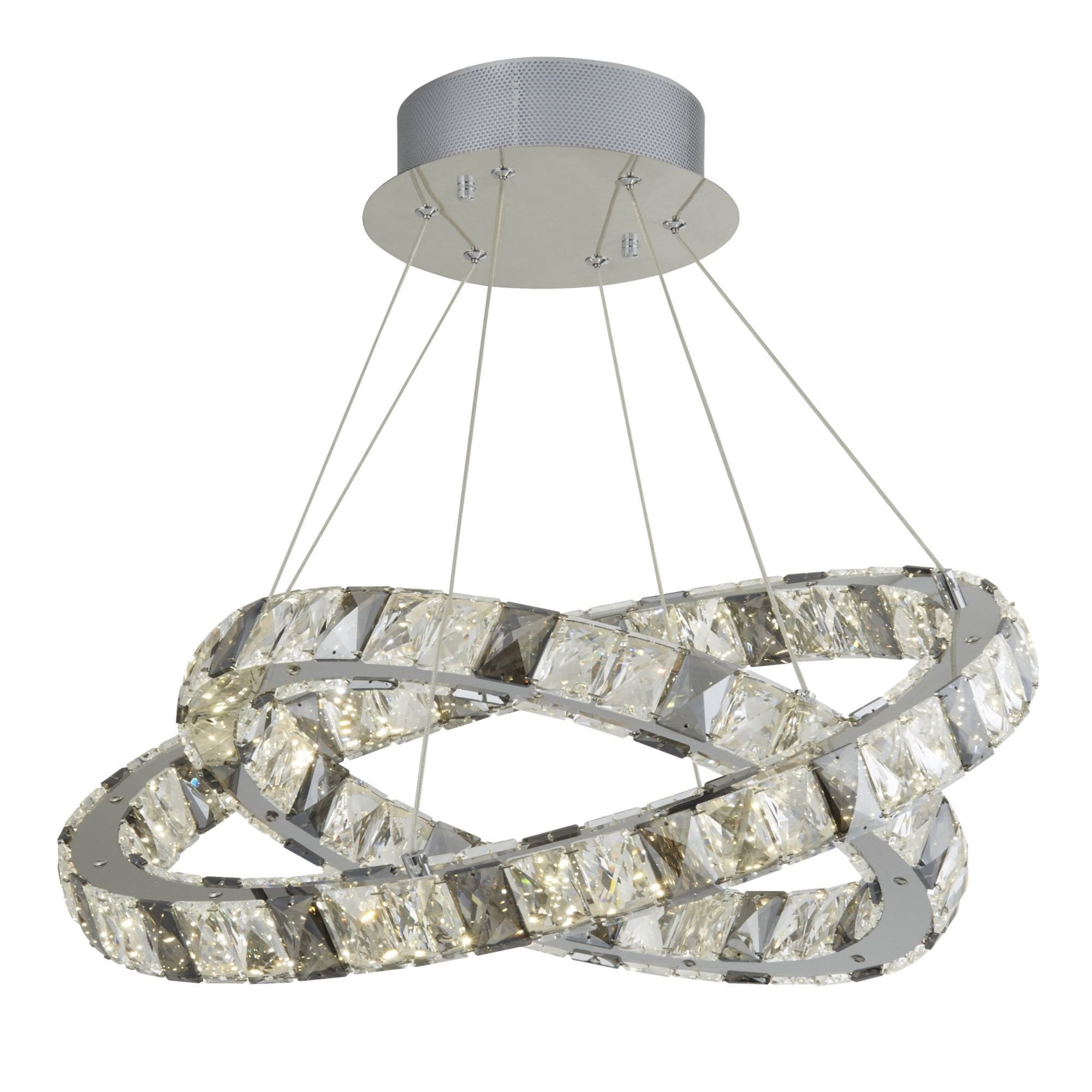 Searchlight Oldham 2 Ring LED Pendant, Clear & Smokey Crystal