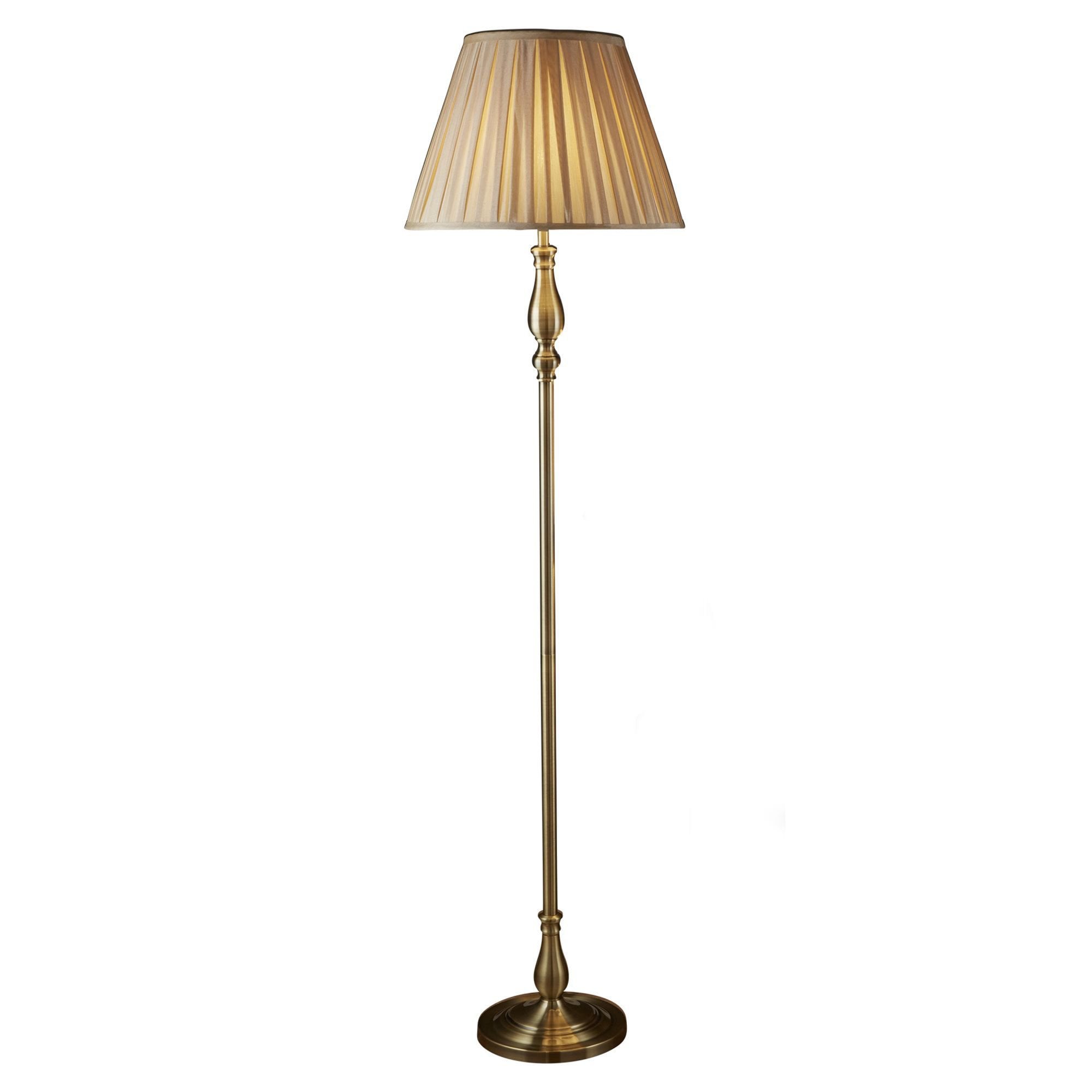 Searchlight Fearnside Floor Lamp, Antique Brass, Mink Pleated Shade
