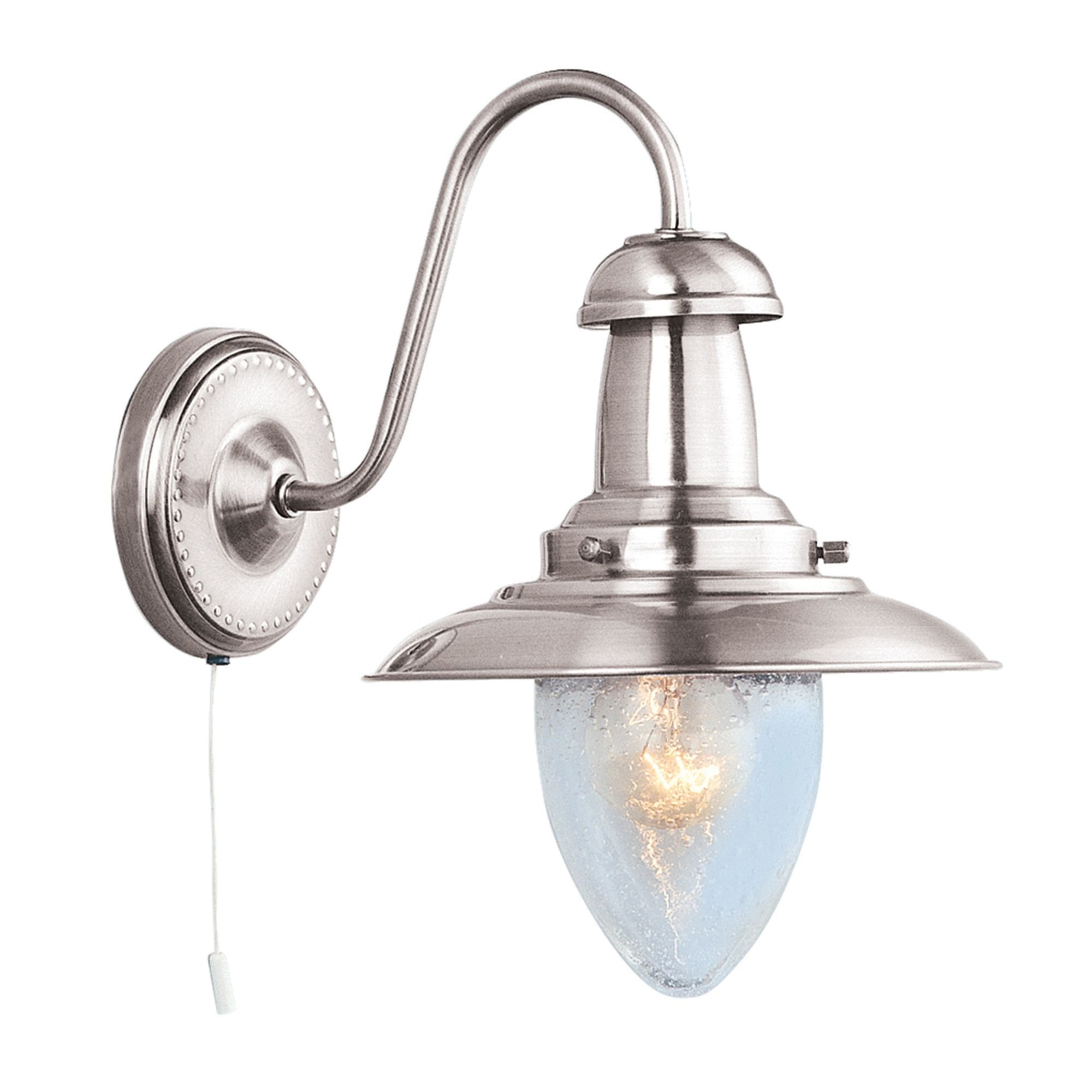 Searchlight Falkland Satin Silver Wall Light With Seeded Glass