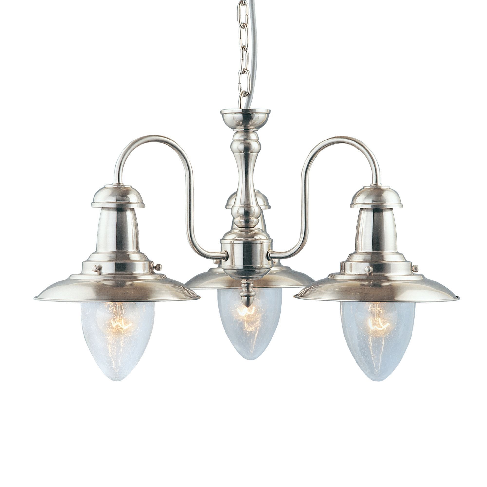 Searchlight Falkland - 3 Light Ceiling Pendant, Satin Silver With Seeded Glass Shades