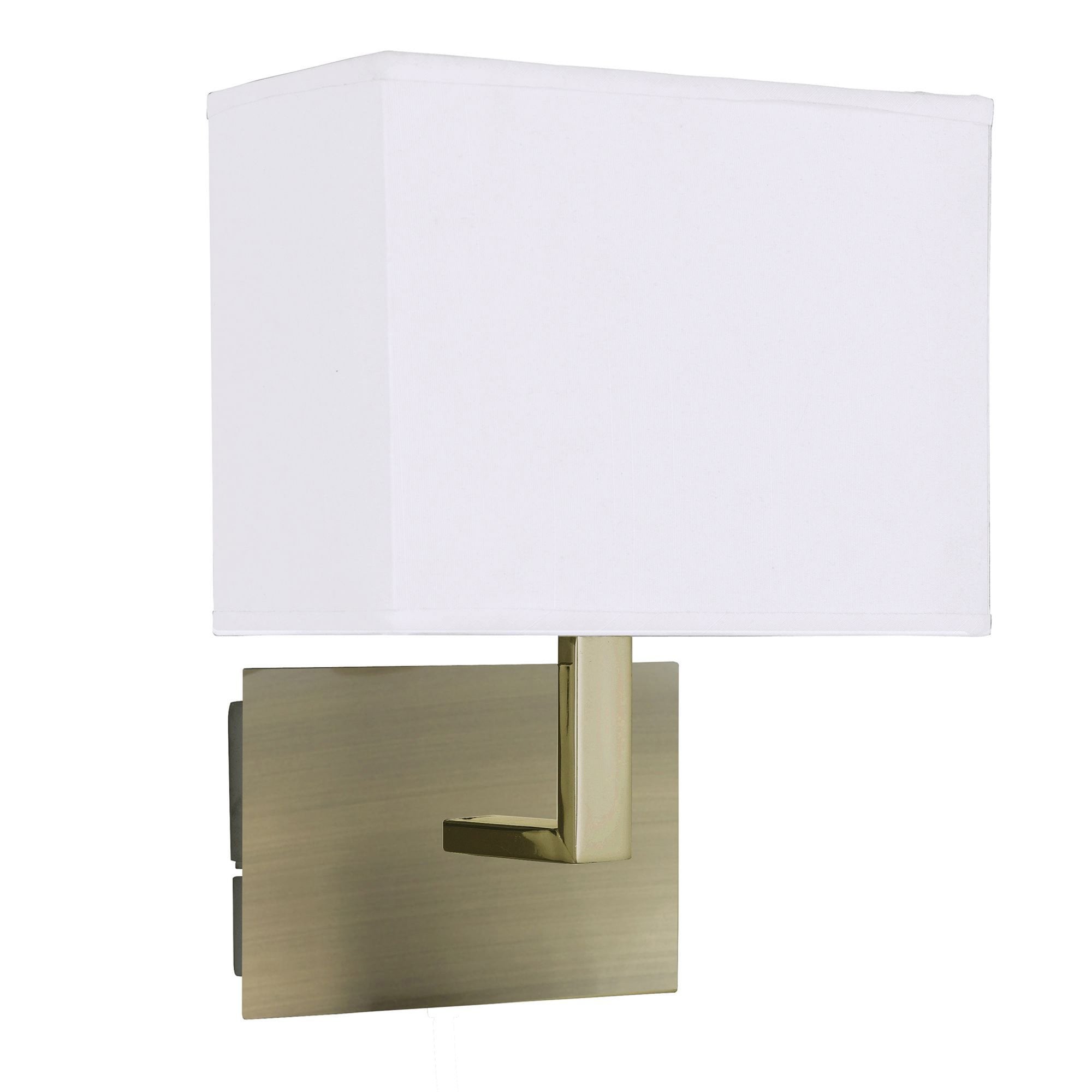 Searchlight Angela Antique Brass Wall Light - White Rectangular Fabric Shade, Black Switch
