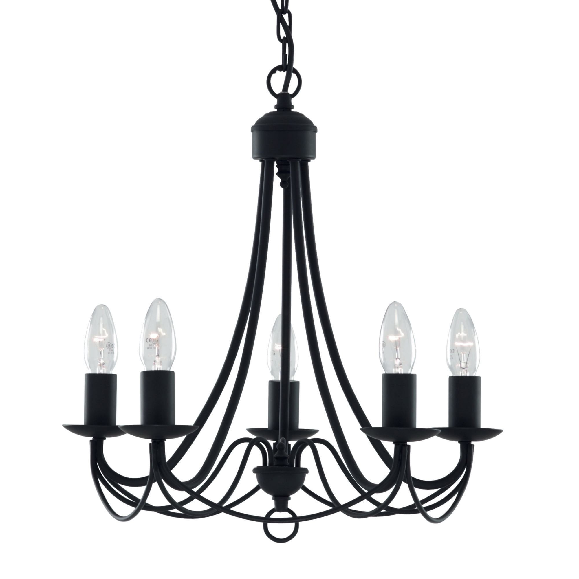 Searchlight Marsh Matt Black 5 Light Multi-arm Fitting, Birdcage Design