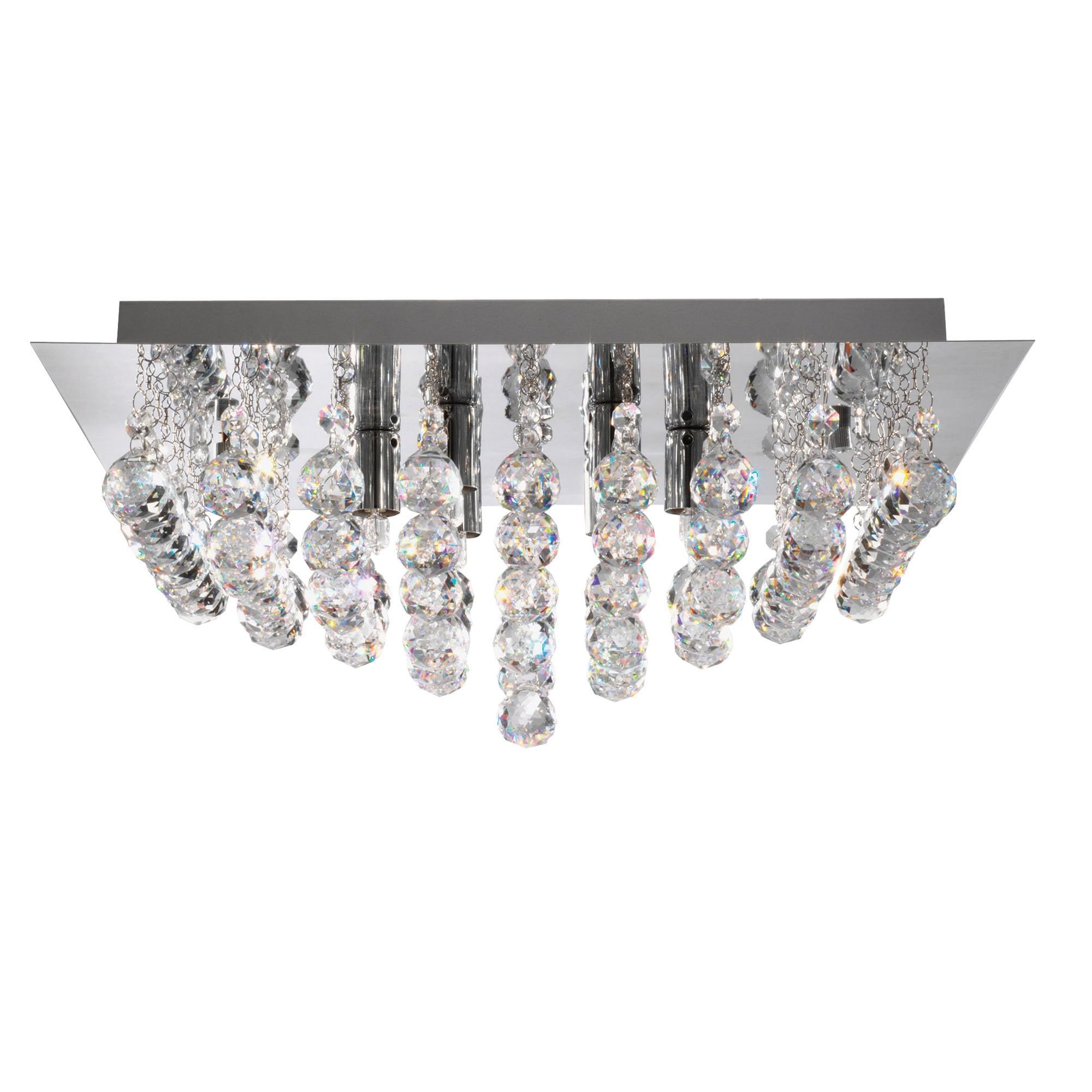 Searchlight Hampstead Chrome 4 Light Square Semi-Flush With Clear Facetted Crystal Balls