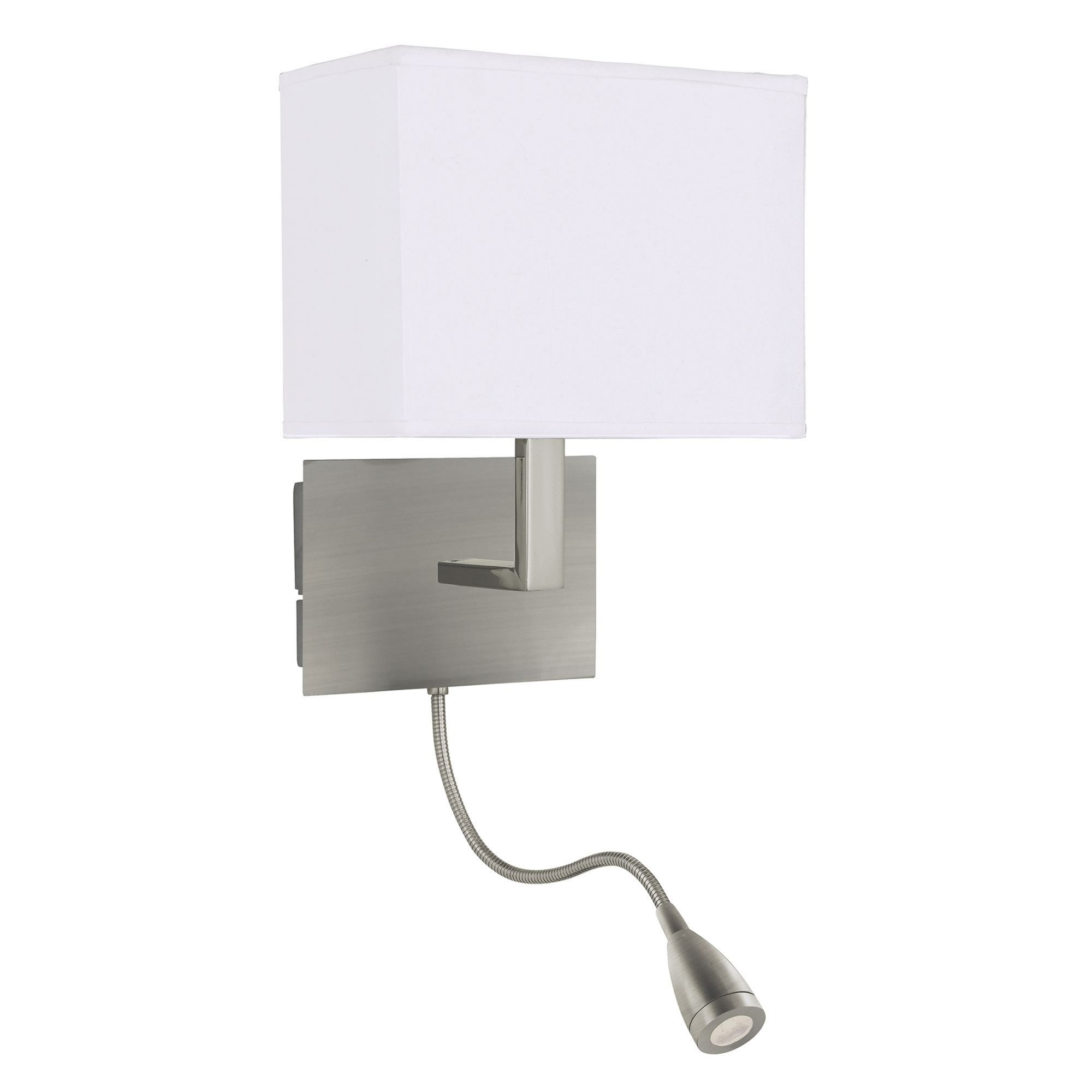 Searchlight Oakes Satin Silver Wall Light White Shade LED Flexi - Arm, Switched