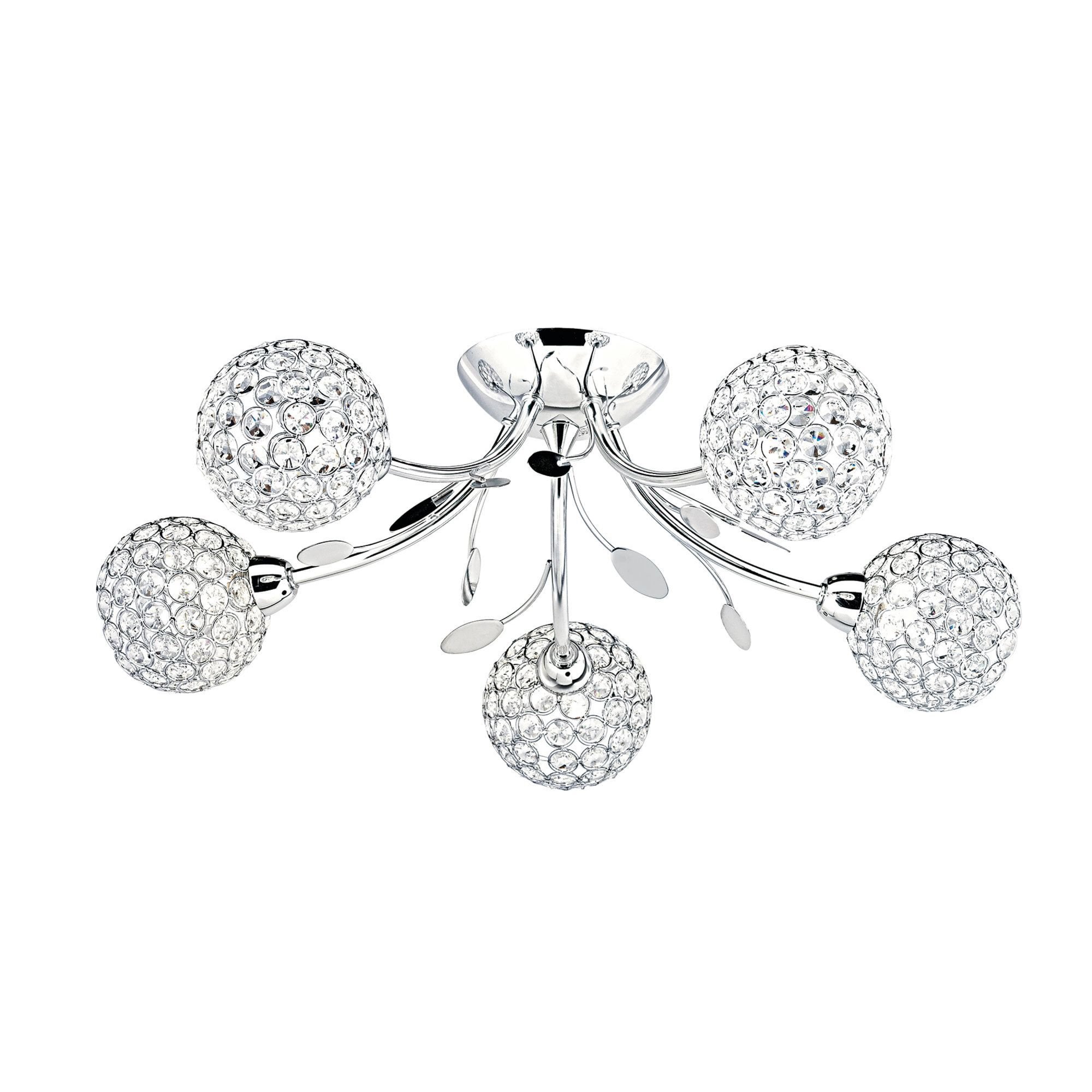 Searchlight Bay II 5 Light Ceiling Semi-Flush - Chrome & Clear Glass Deco Shade