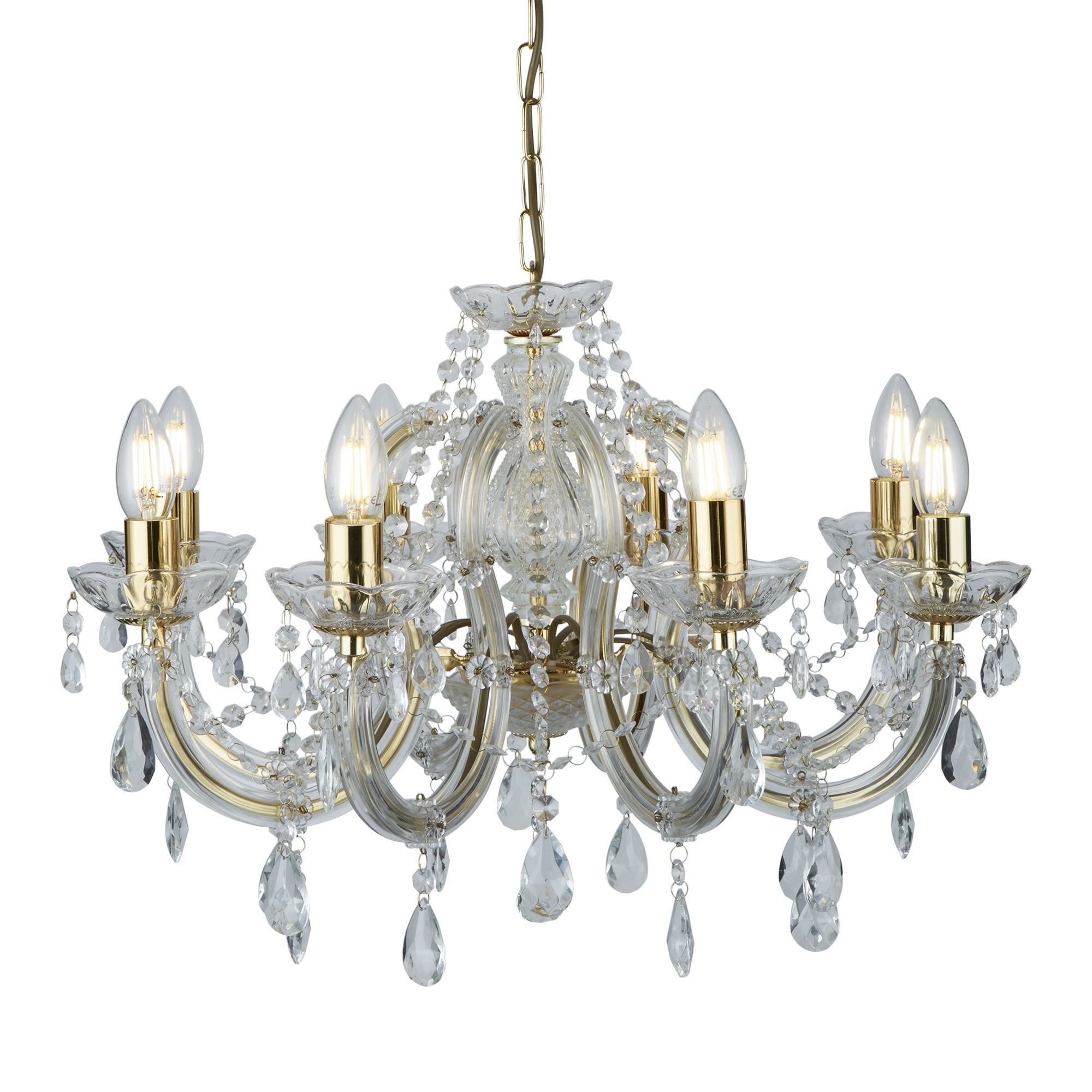 Searchlight Maple 8 Light Chandelier - Polished Brass & Clear Acrylic