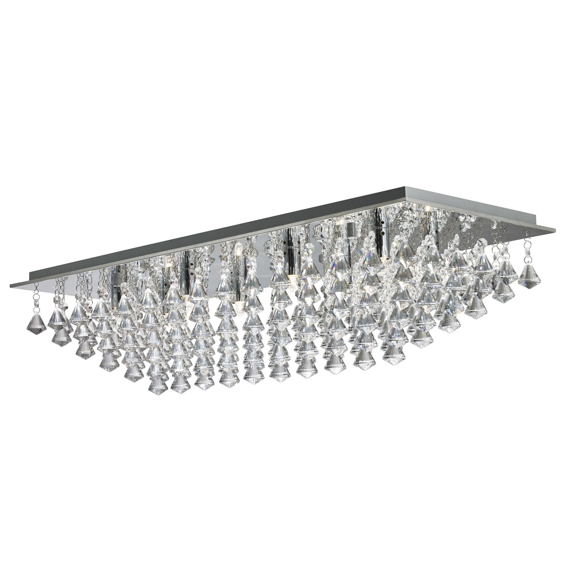 Searchlight Hampstead - 8 Light Rectangle Flush, Chrome, Crystal Pyramid Drops