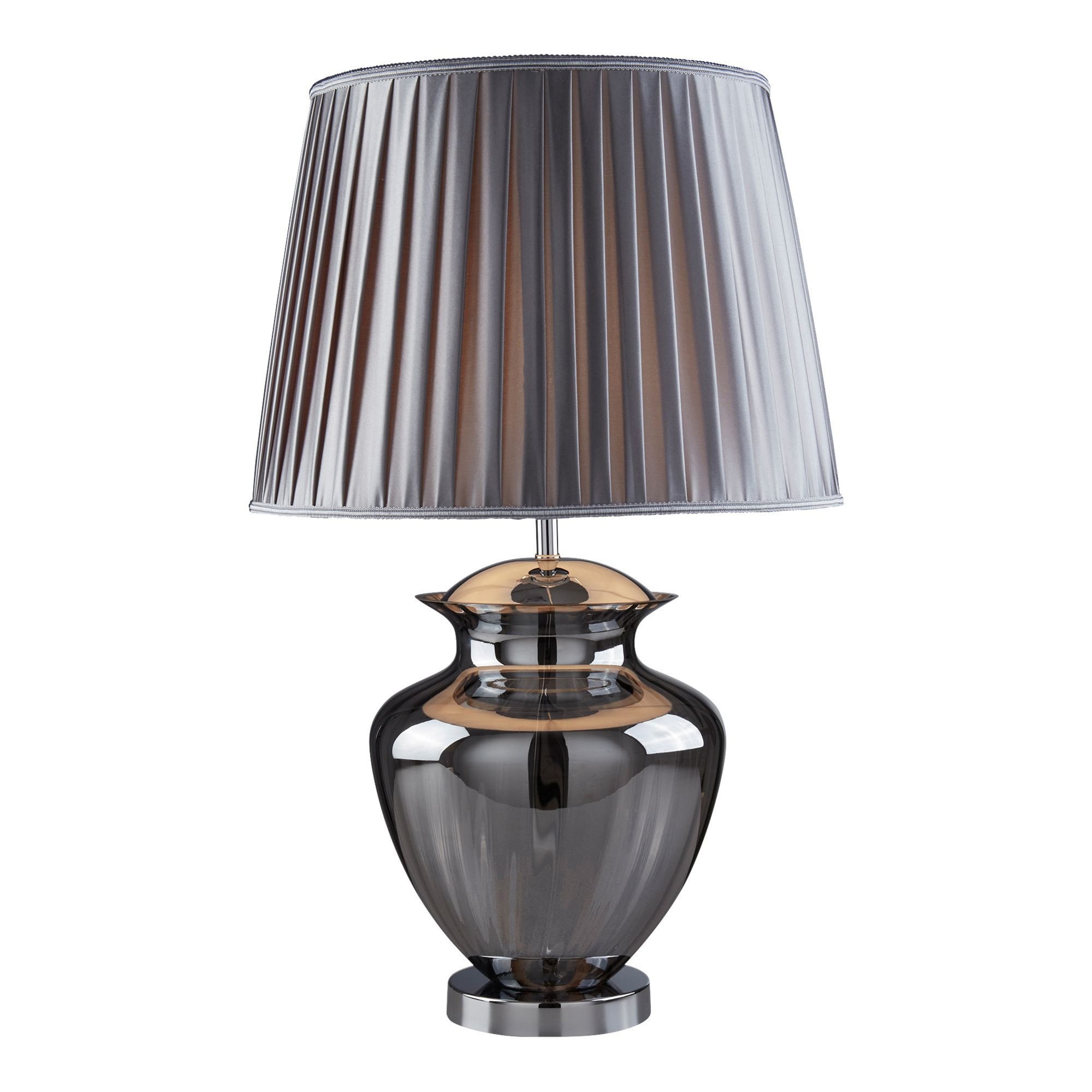 Searchlight Edgar Table Lamp - Smoke Glass, Chrome, Pewter Pleated Shade