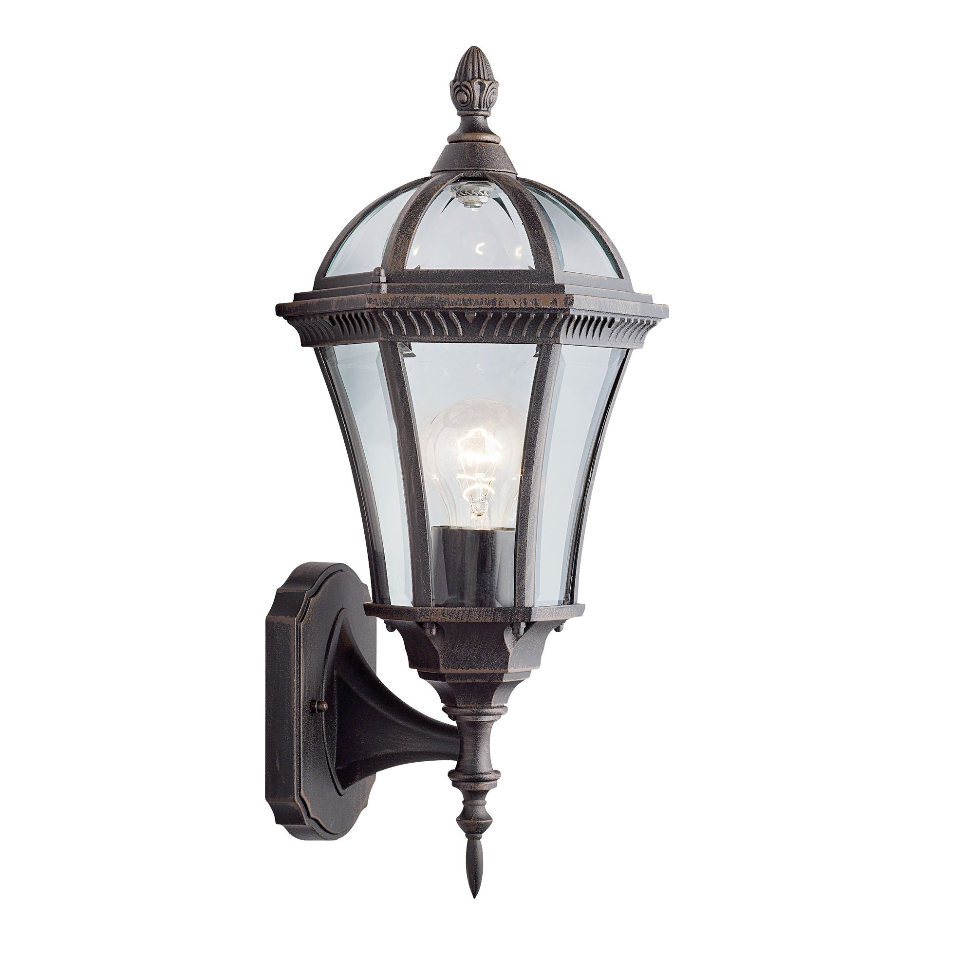 Searchlight Cairns Outdoor Up Wall Light - Rustic Brown & Glass - IP44