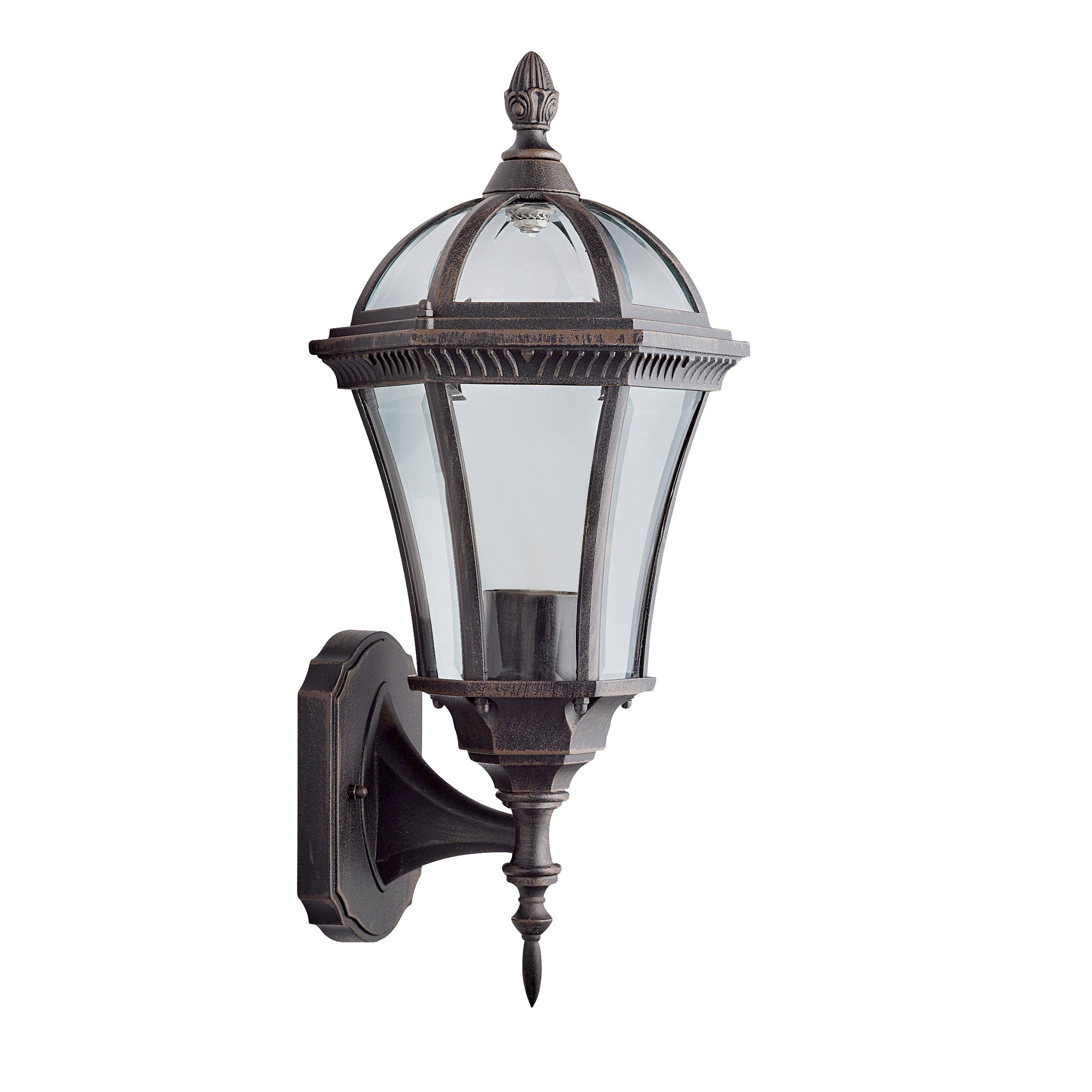 Searchlight Cairns Outdoor Up Wall Light - Rustic Brown & Glass - IP44