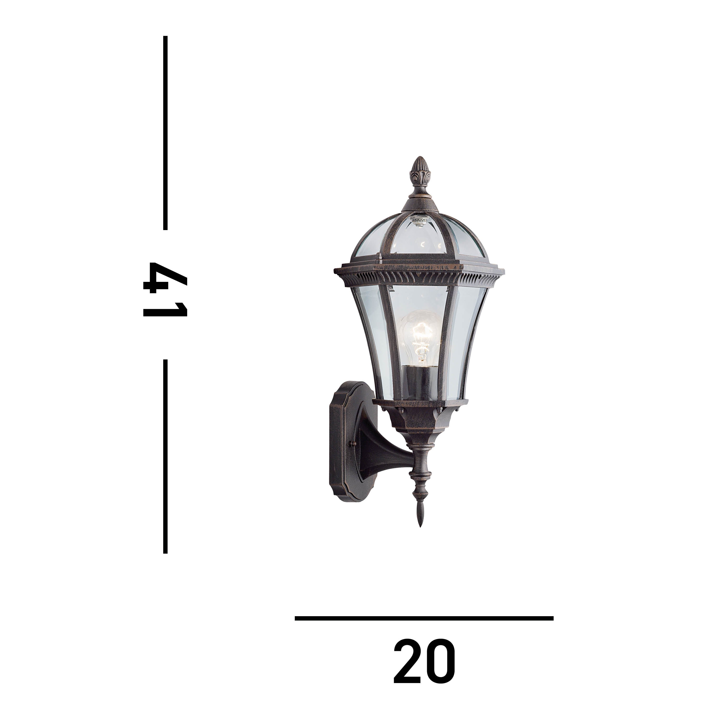 Searchlight Cairns Outdoor Up Wall Light - Rustic Brown & Glass - IP44