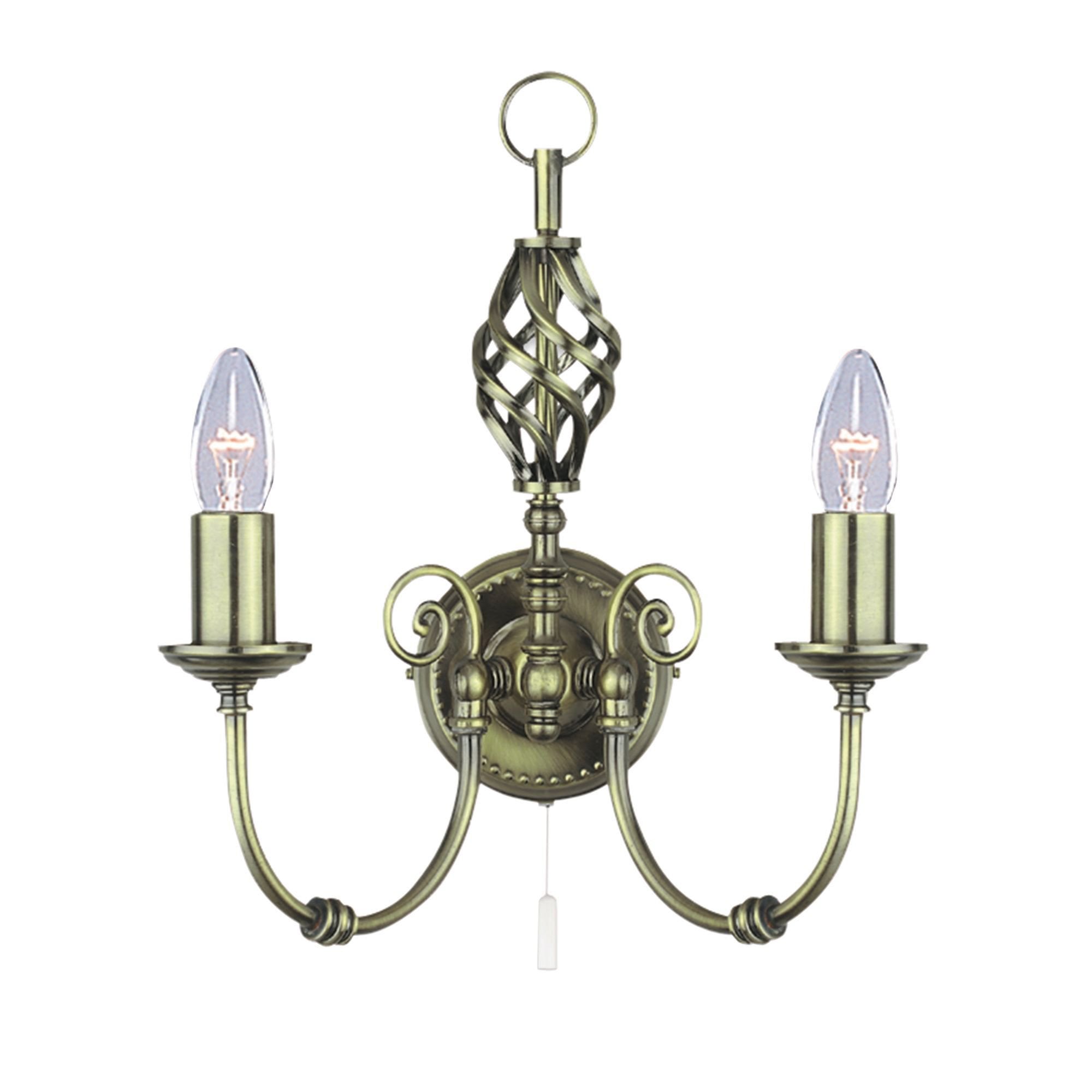 Searchlight Zara 2 Light Wall Light - Antique Brass