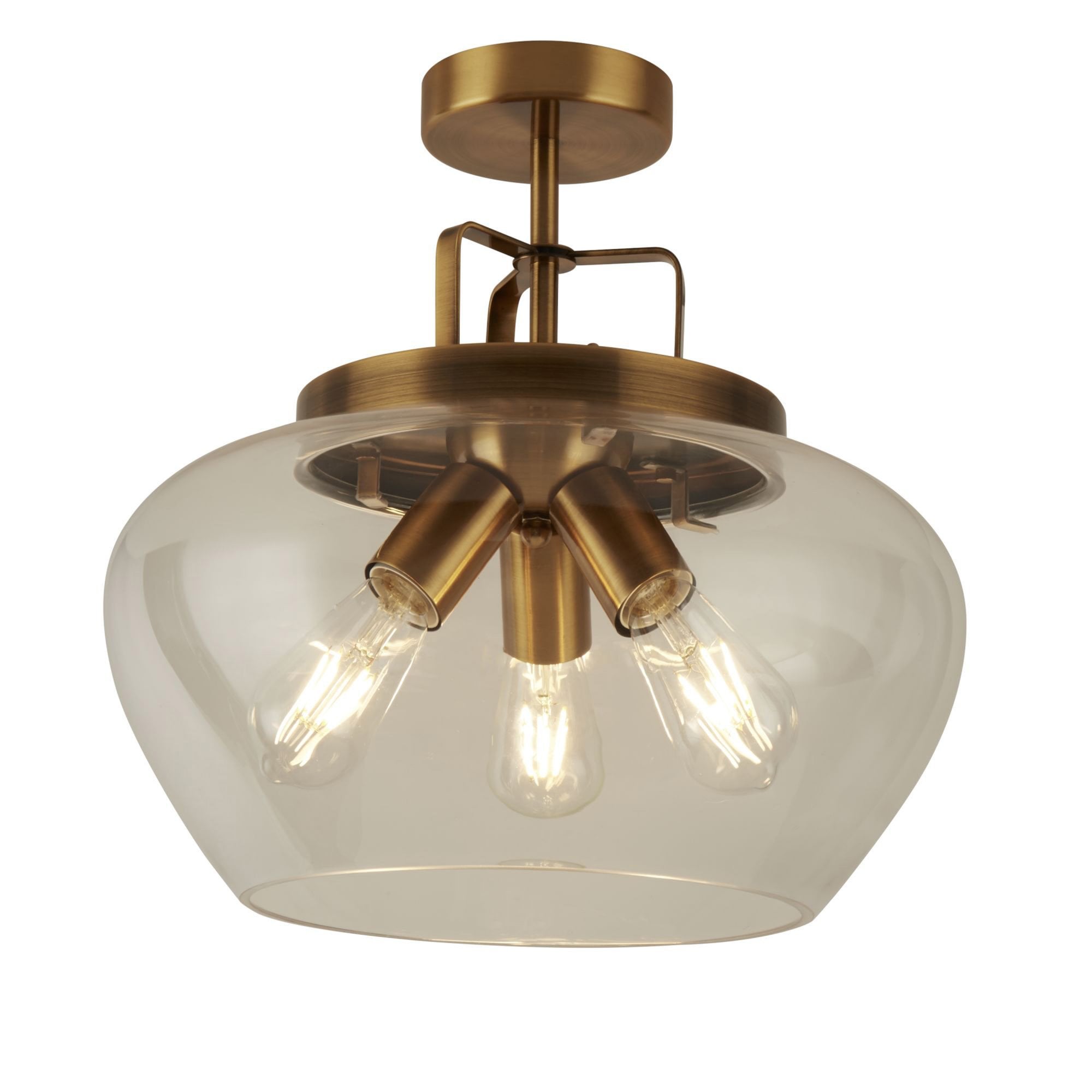 Searchlight Burleigh 3 Light Semi-Flush Ceiling Light - Bronze & Clear Glass